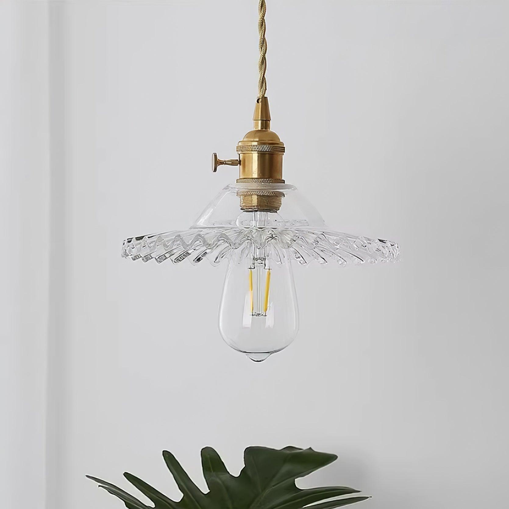 Suspension Ébouriffé Verre Ombre Festonné Bord Laiton Accents Rétro - Neutralighting