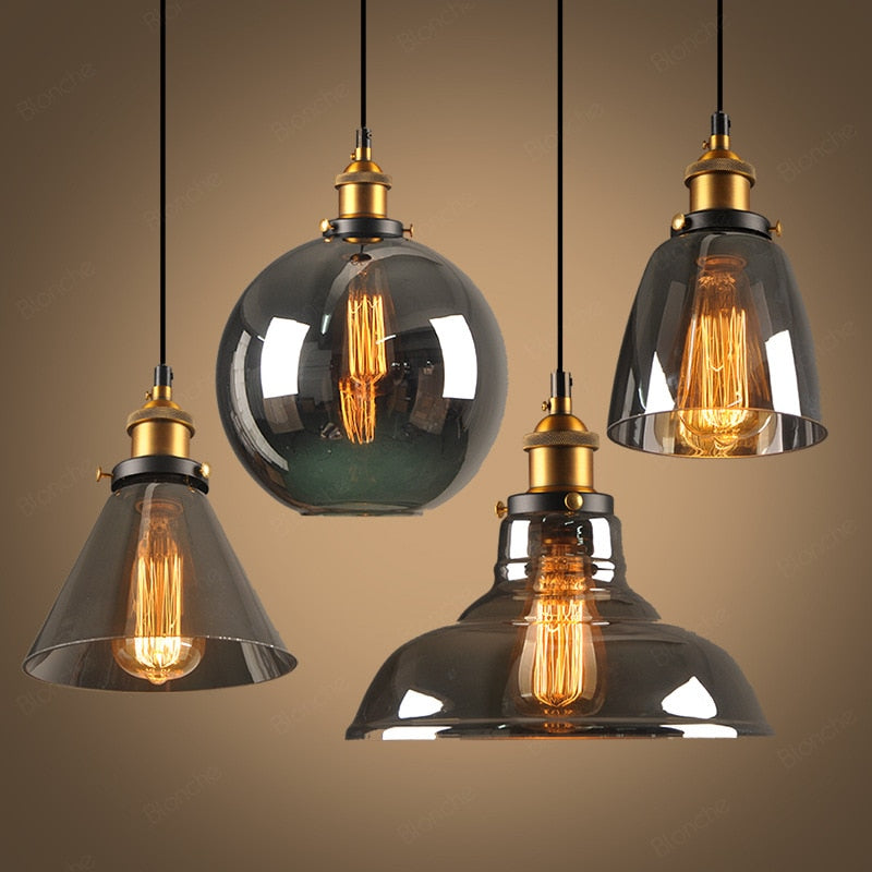 June suspension Industriel en Verre. Clair/Ambre/Gris Fumé - Neutralighting