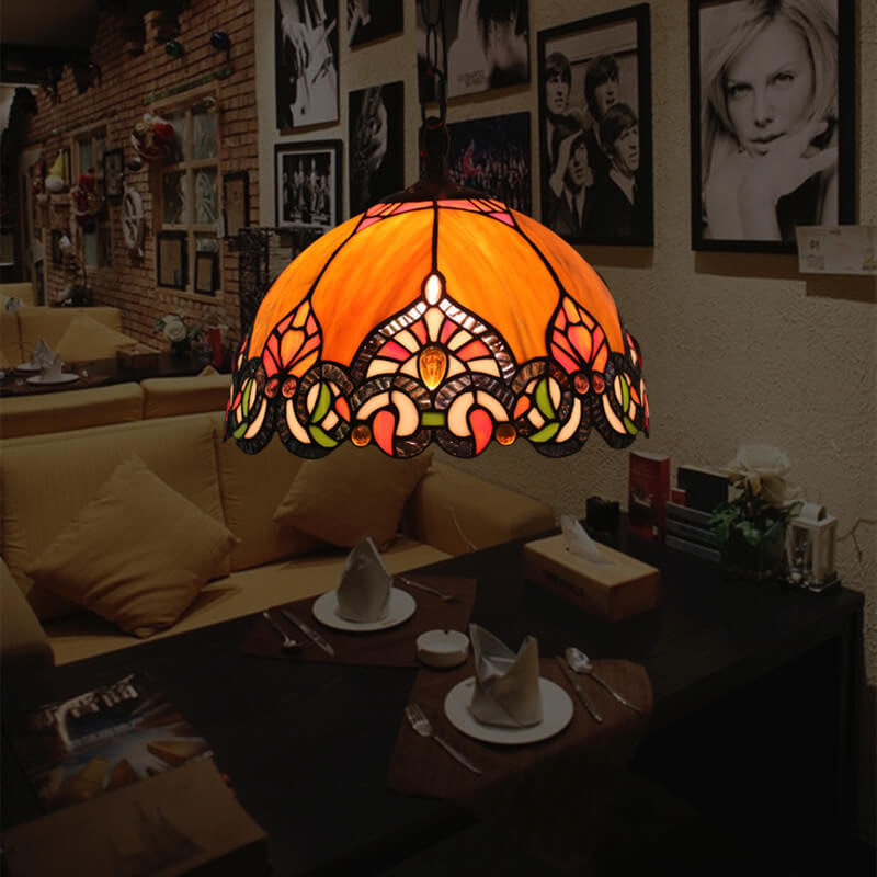 Tiffany Vintage Dôme Suspension Tachée Verre Salon - Neutralighting