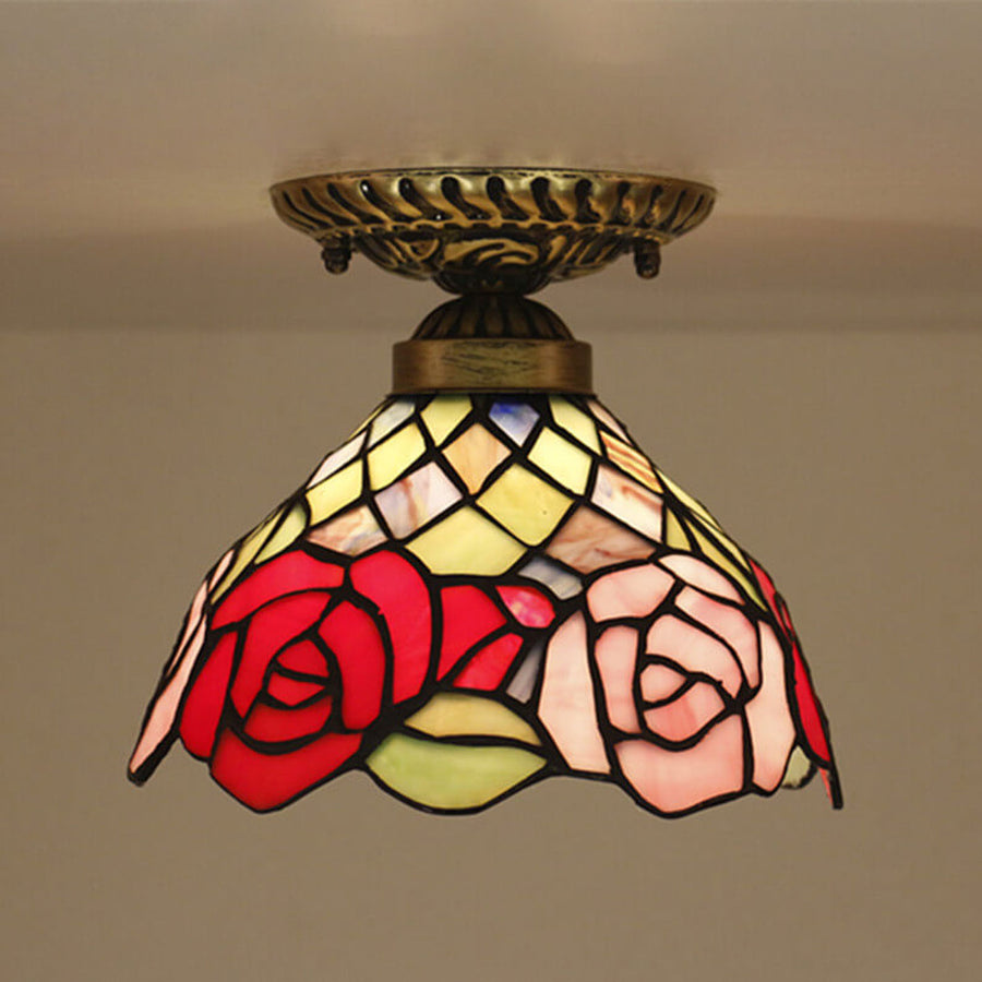 Tiffany Vintage Bol LED Plafonnier Métal Verre Salon