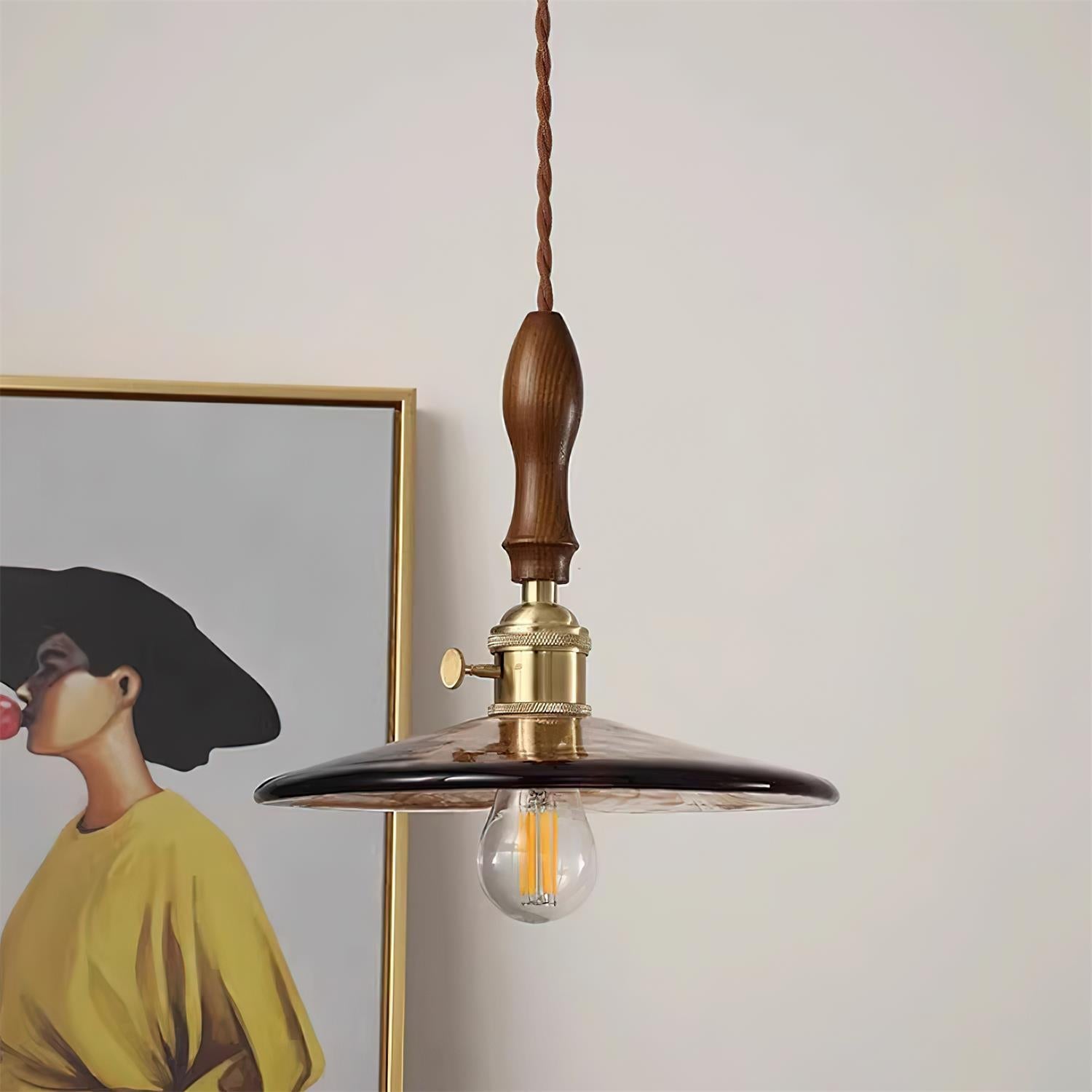 Vintage Misico Pendant Lamp Glass Brass Rustic - Letslighting