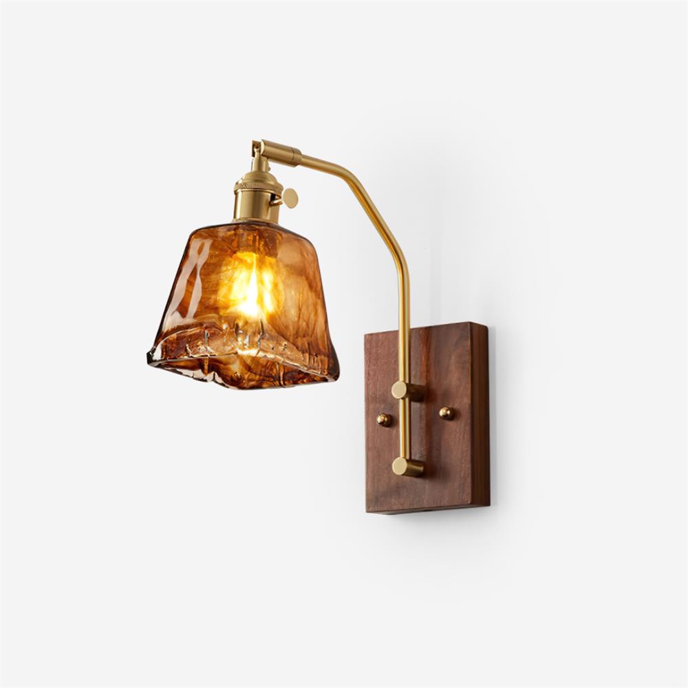 Wall Lamp Brass and Glass with Wood Backplate Vintage Artisan - Letslighting