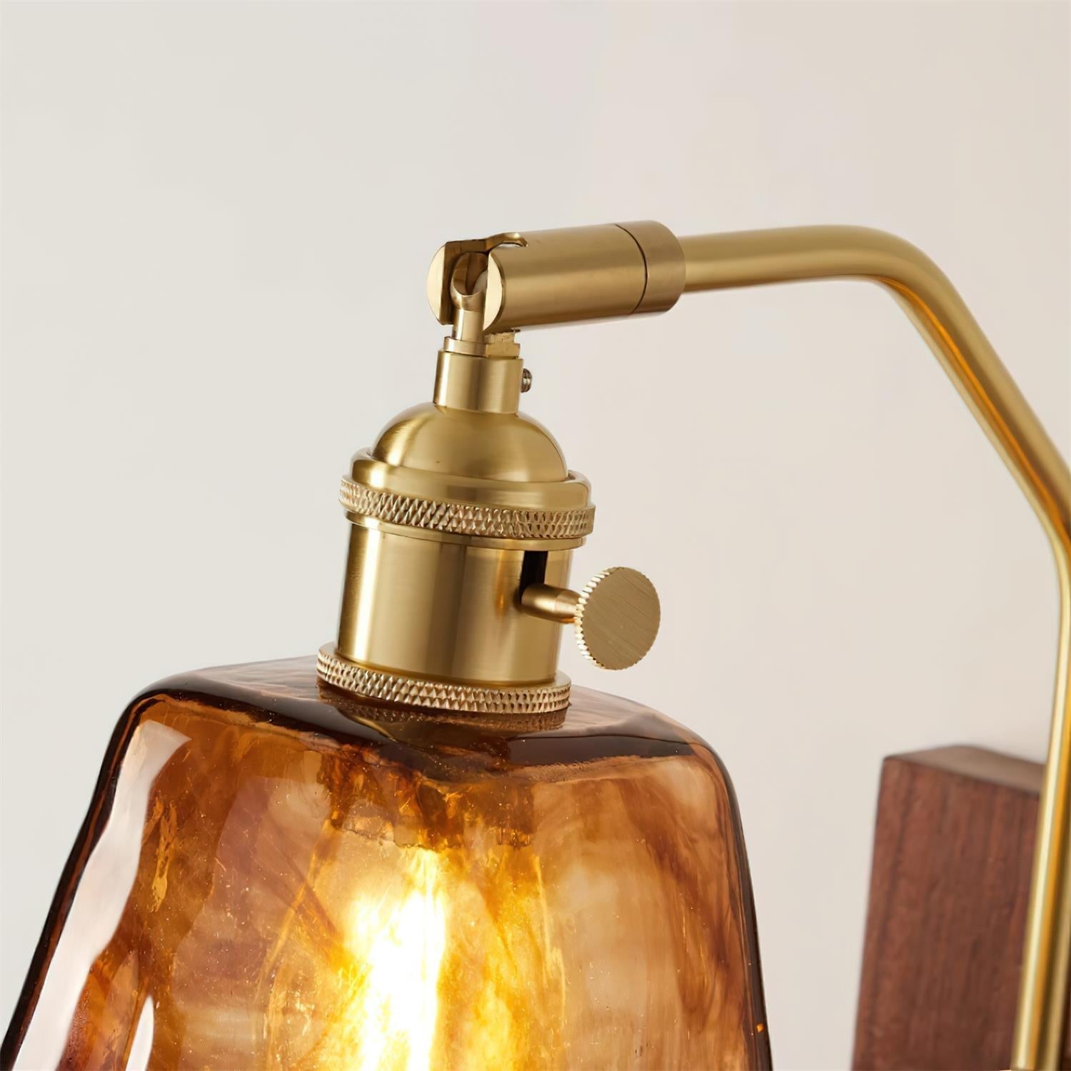 Wall Lamp Brass and Glass with Wood Backplate Vintage Artisan - Letslighting