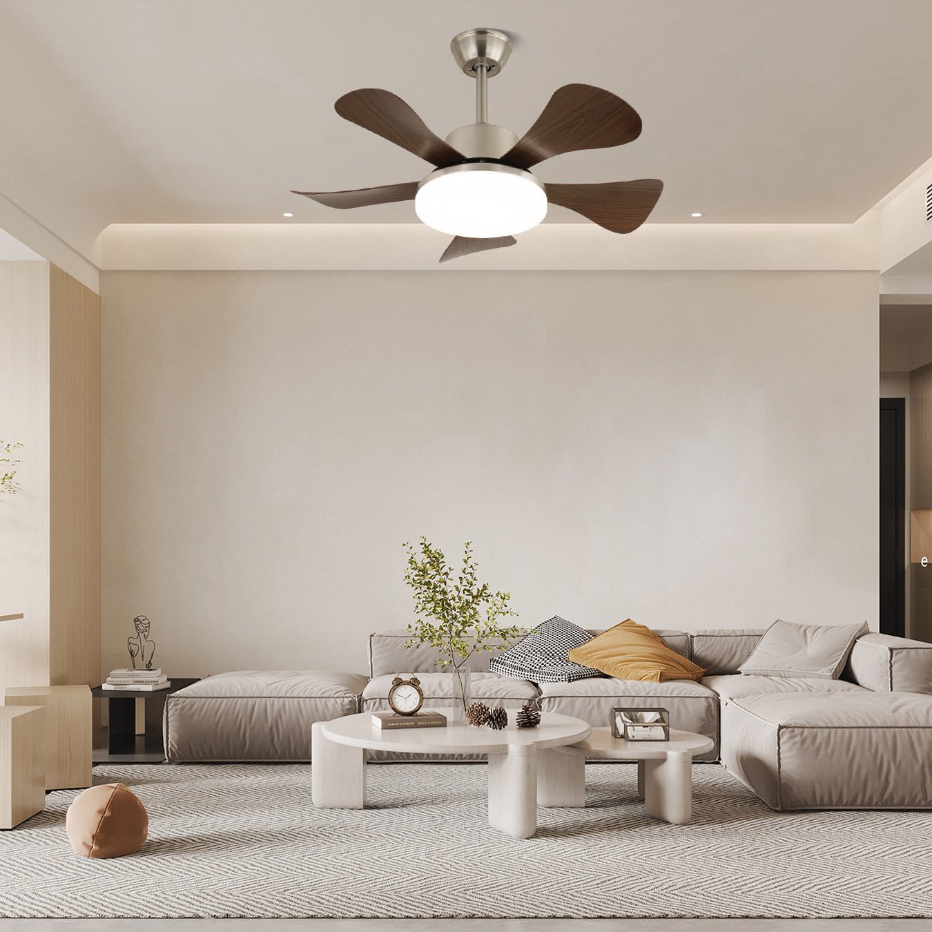 Vue détaillée des pales en ABS et de la LED intégrée du Plafonnier Ventilateur Aveline