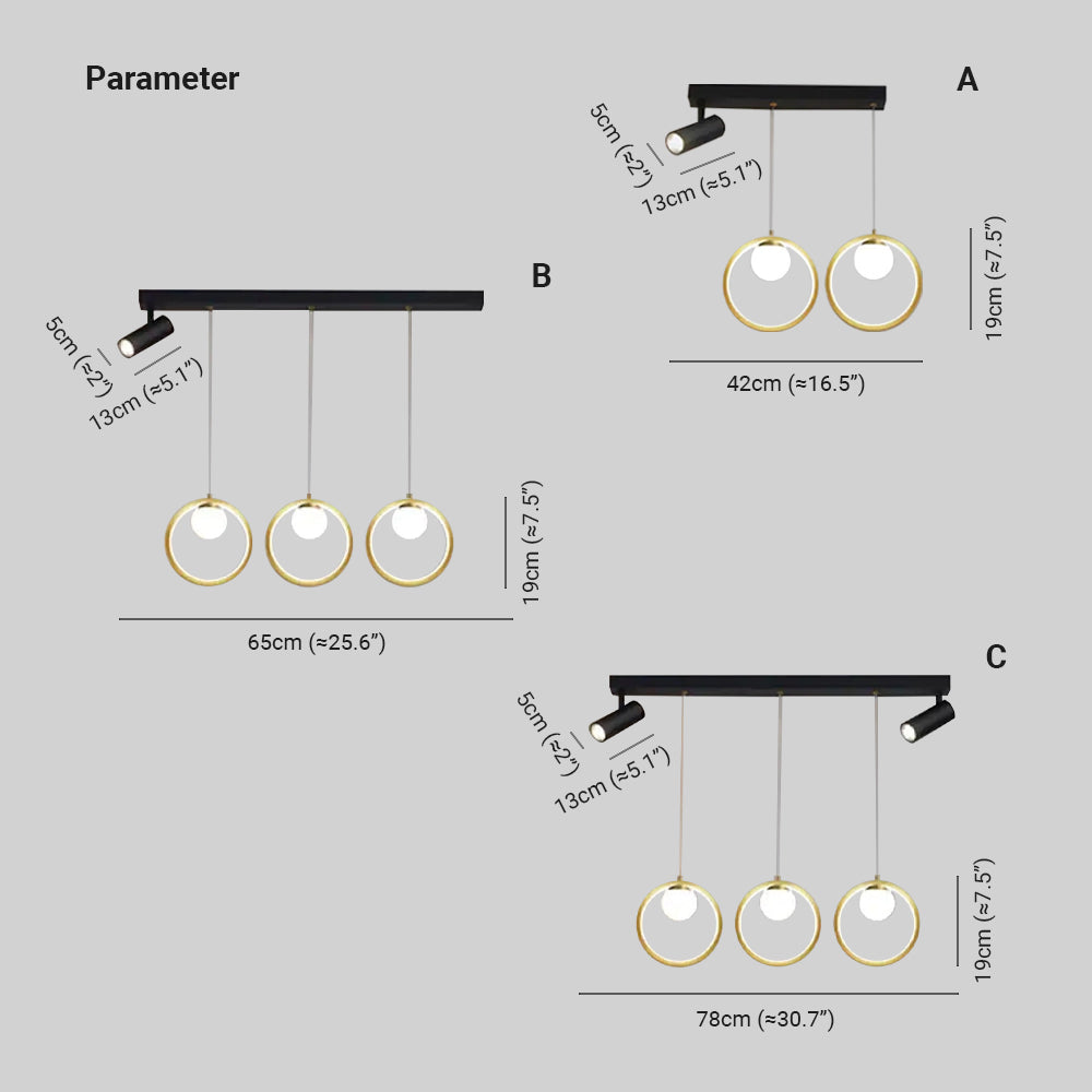 Arisha Suspension Anneau Moderne, Métal/Verre/Gel de Silice, Noir Or, Salon - Neutralighting