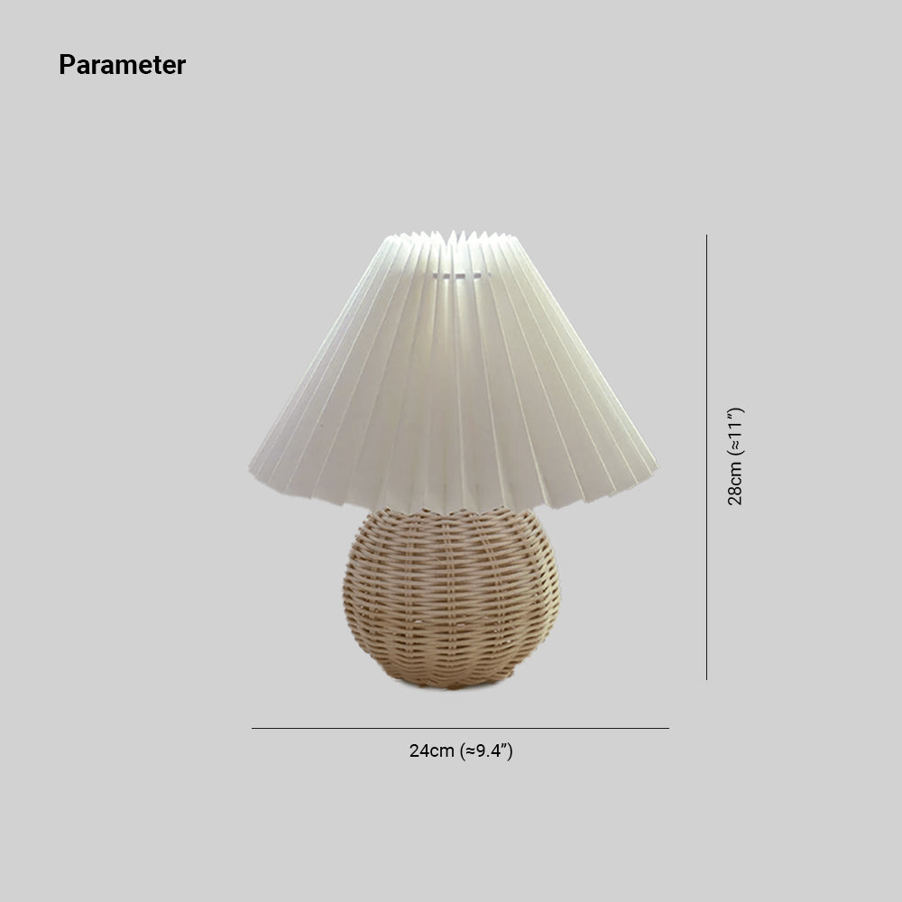 Muto Lampe de Table Vintage, Céramique/Rotin/Bois/Tissu, Blanc/Beige, Chambre - Neutralighting
