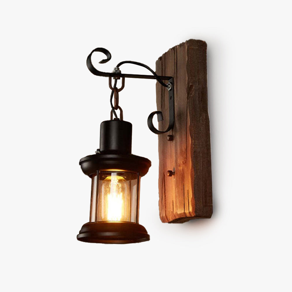 Silva Applique Murale Lanterne Industrielle/Rétro, Métal/Bois, Bronze, Salon - Neutralighting