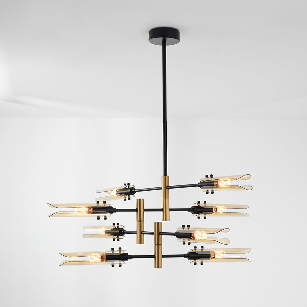 Arisha Plafonnier Linéaire Moderne, Métal/Verre, Gris Fumé/Ambre, Salon