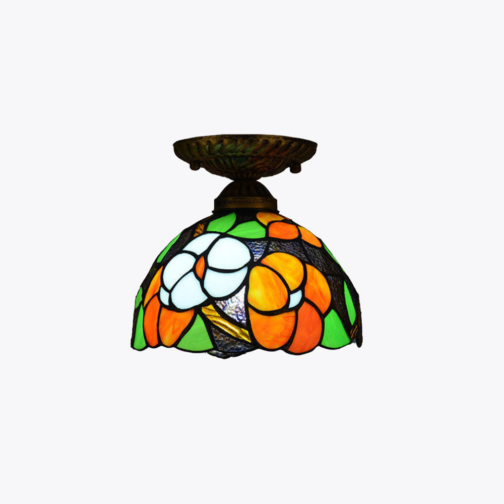 Tiffany Plafonnier Dôme Vintage, Métal/Verre, Coloré, Salon - Neutralighting