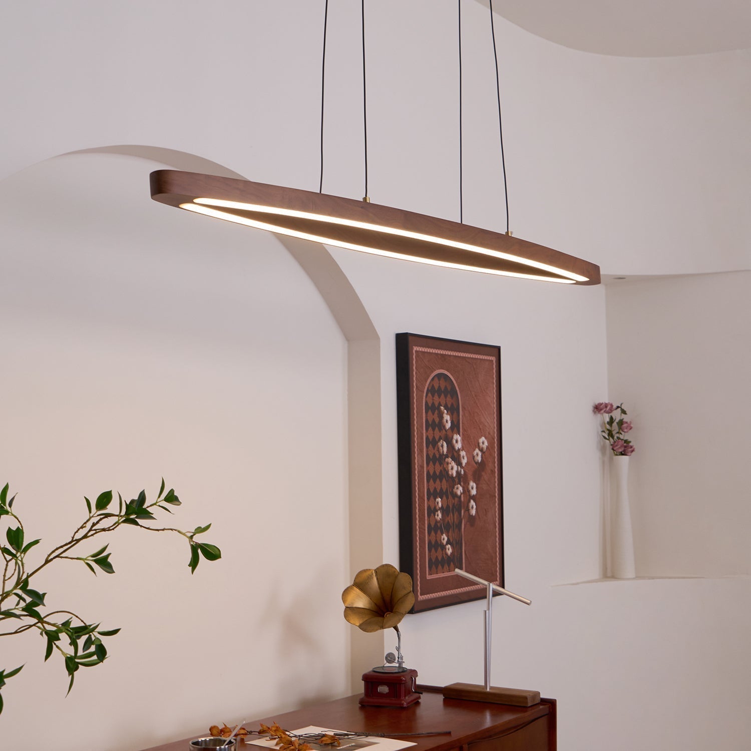 Walnut Arc Linear Pendant Lamp - Blowlighting