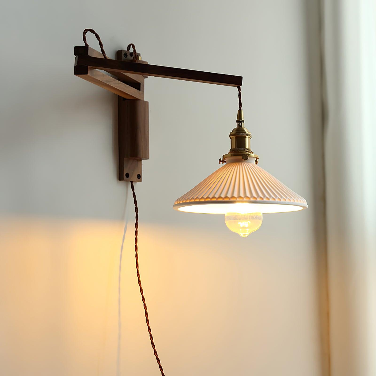 Orphaarae Nordic Art Swing Arm Walnut Ceramic Wall Lamp - Neutralighting
