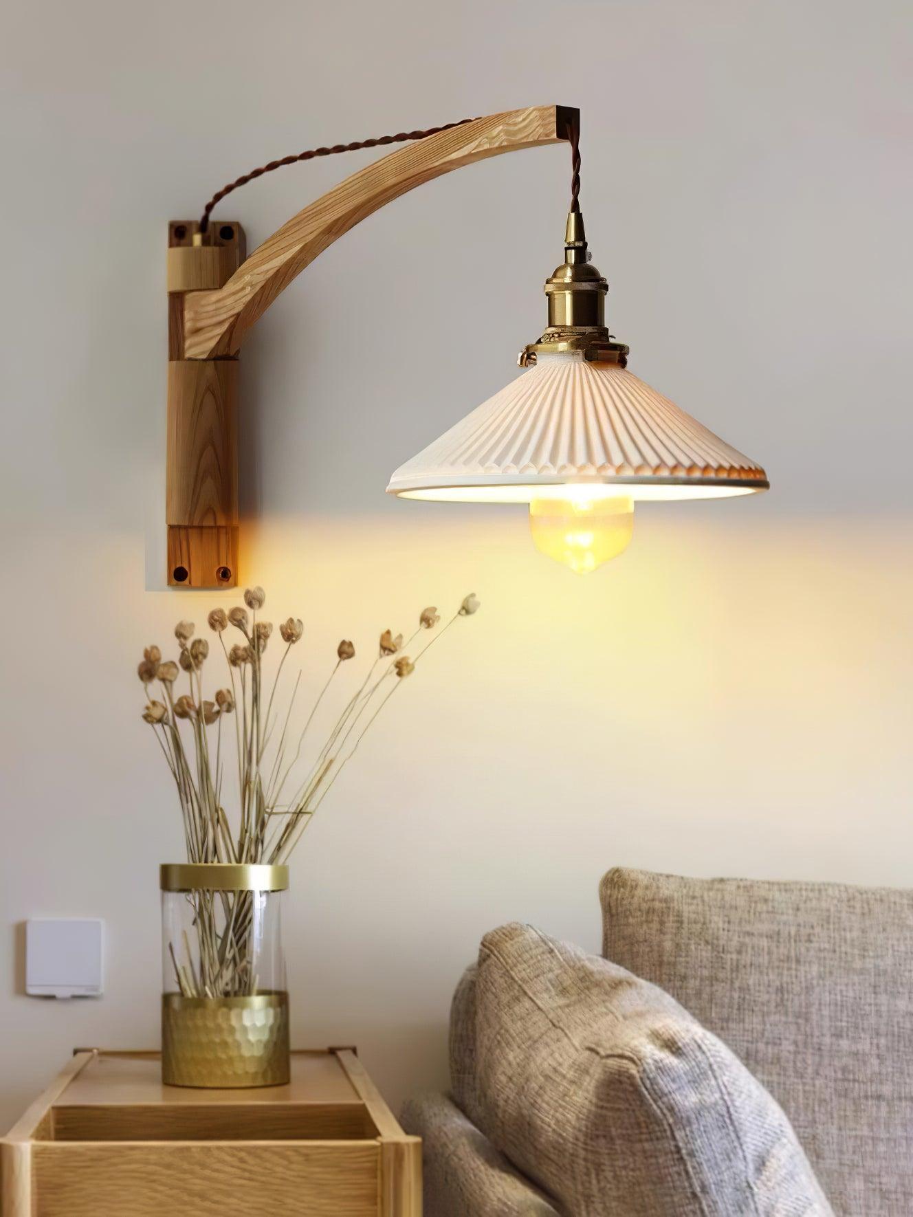 Illaee Nordic Art Swing Arm Walnut Ceramic Wall Light - Neutralighting