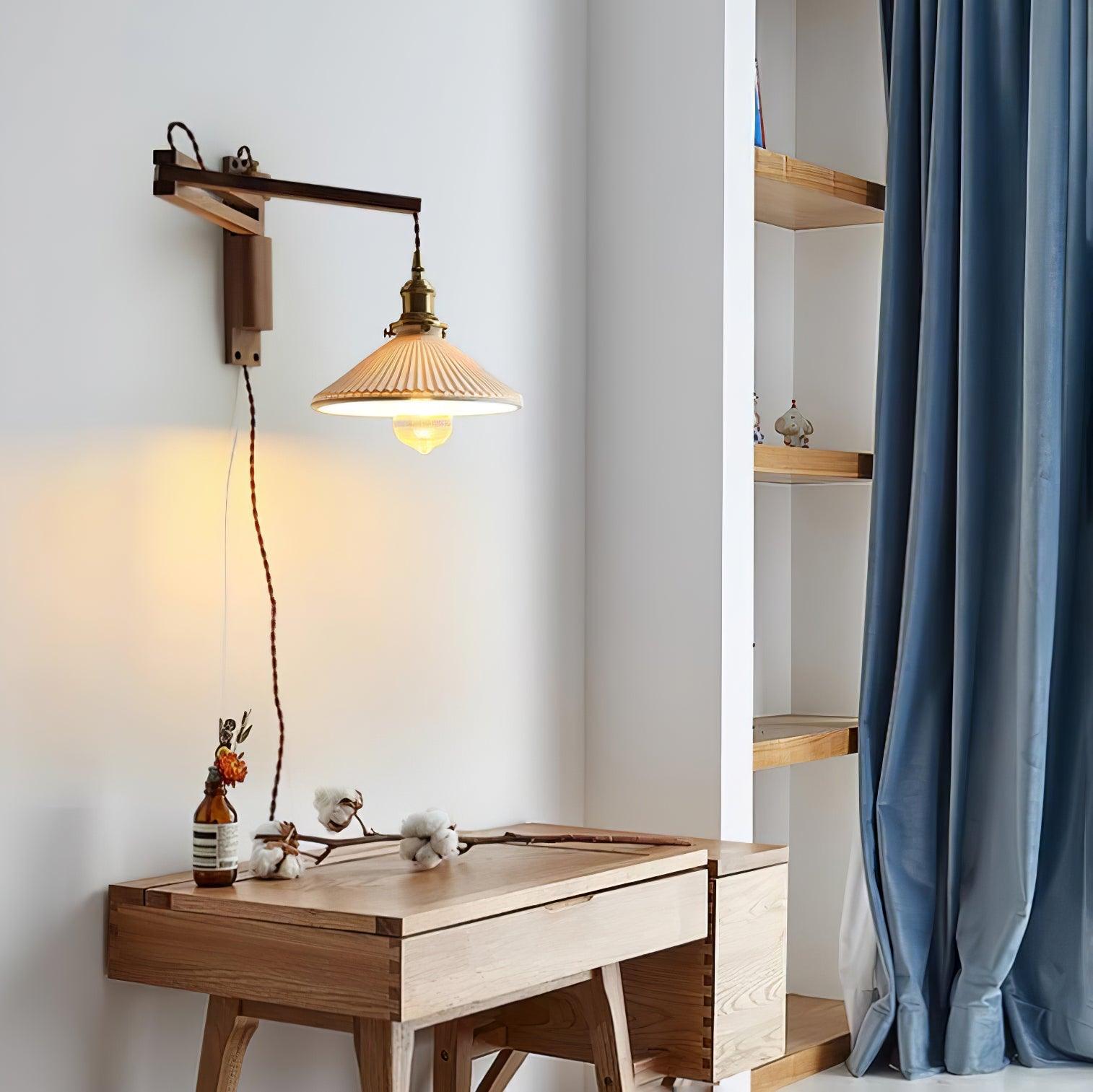 Illaee Nordic Art Swing Arm Walnut Ceramic Wall Light - Neutralighting