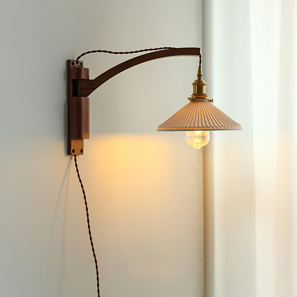 Orphaarae Nordic Art Swing Arm Walnut Ceramic Wall Lamp - Neutralighting