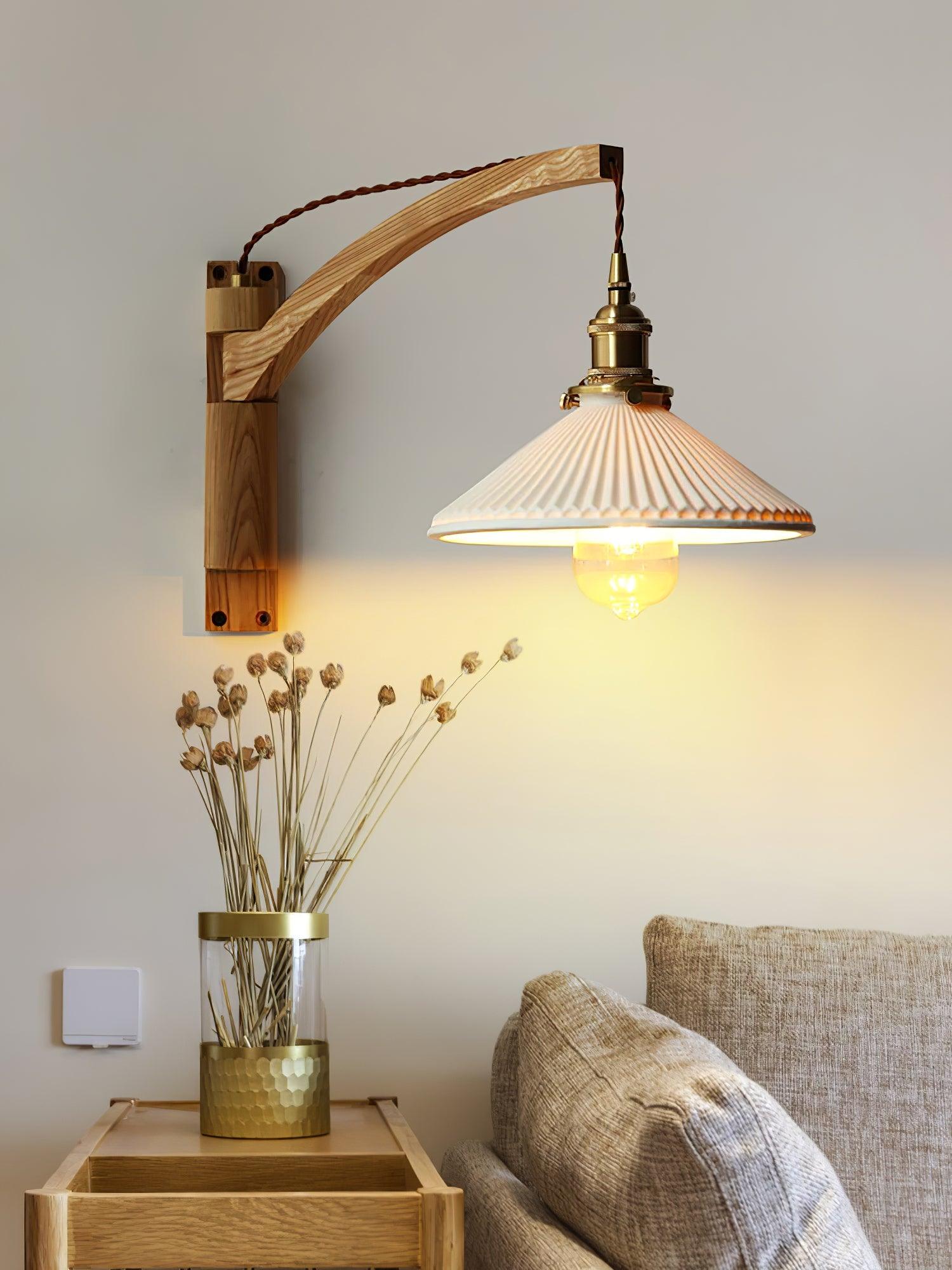 Orphaarae Nordic Art Swing Arm Walnut Ceramic Wall Lamp - Neutralighting