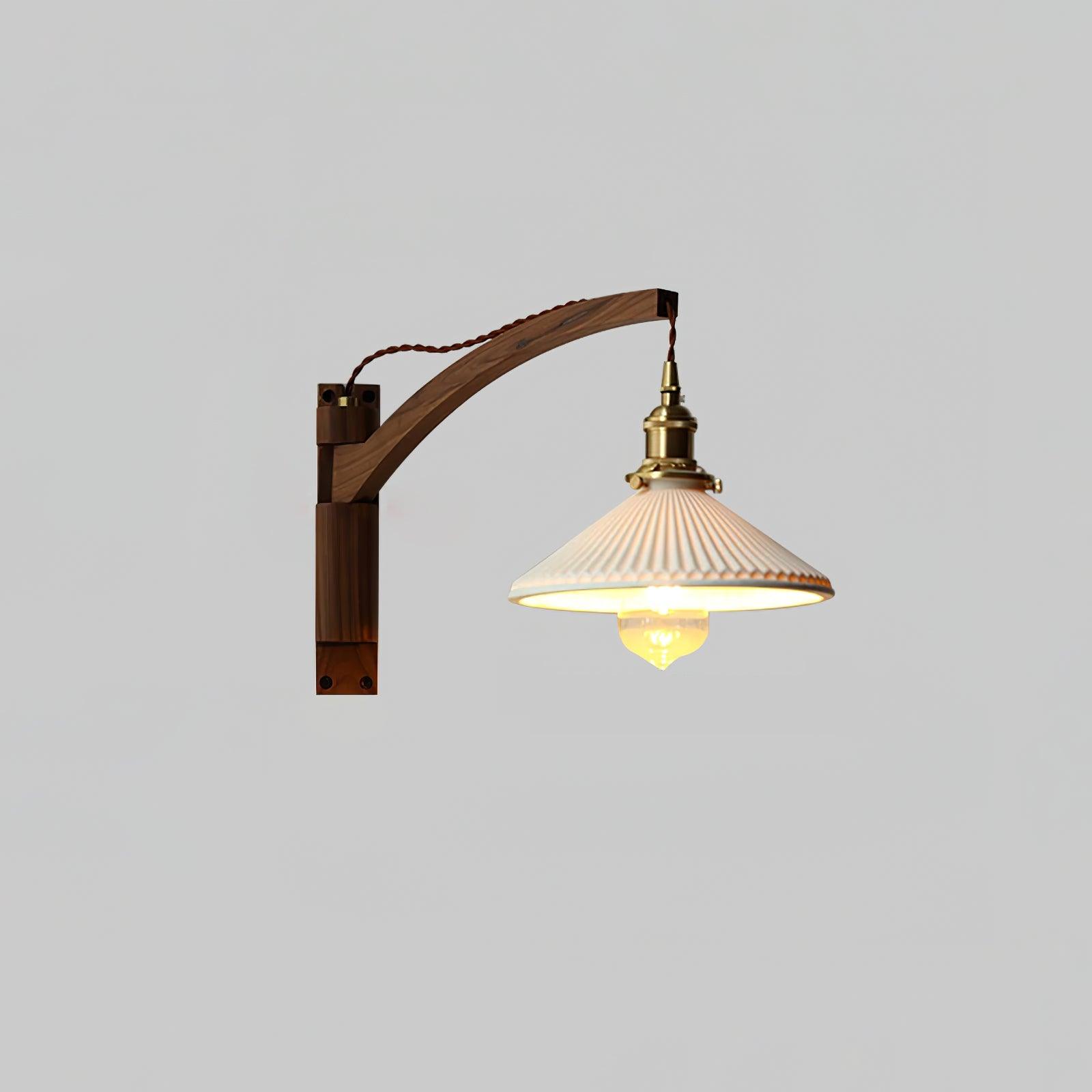 Orphaarae Nordic Art Swing Arm Walnut Ceramic Wall Lamp - Neutralighting