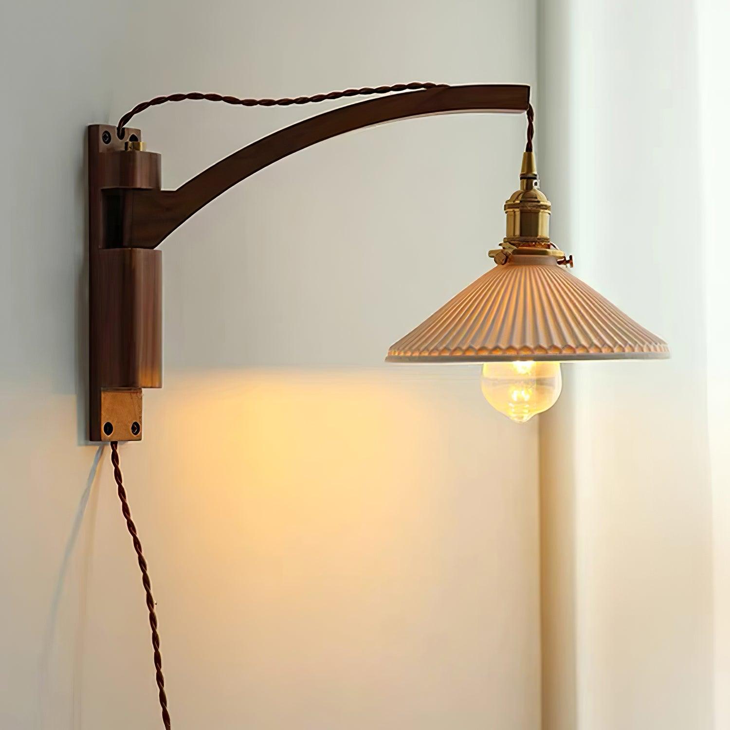 Orphaarae Nordic Art Swing Arm Walnut Ceramic Wall Lamp - Neutralighting
