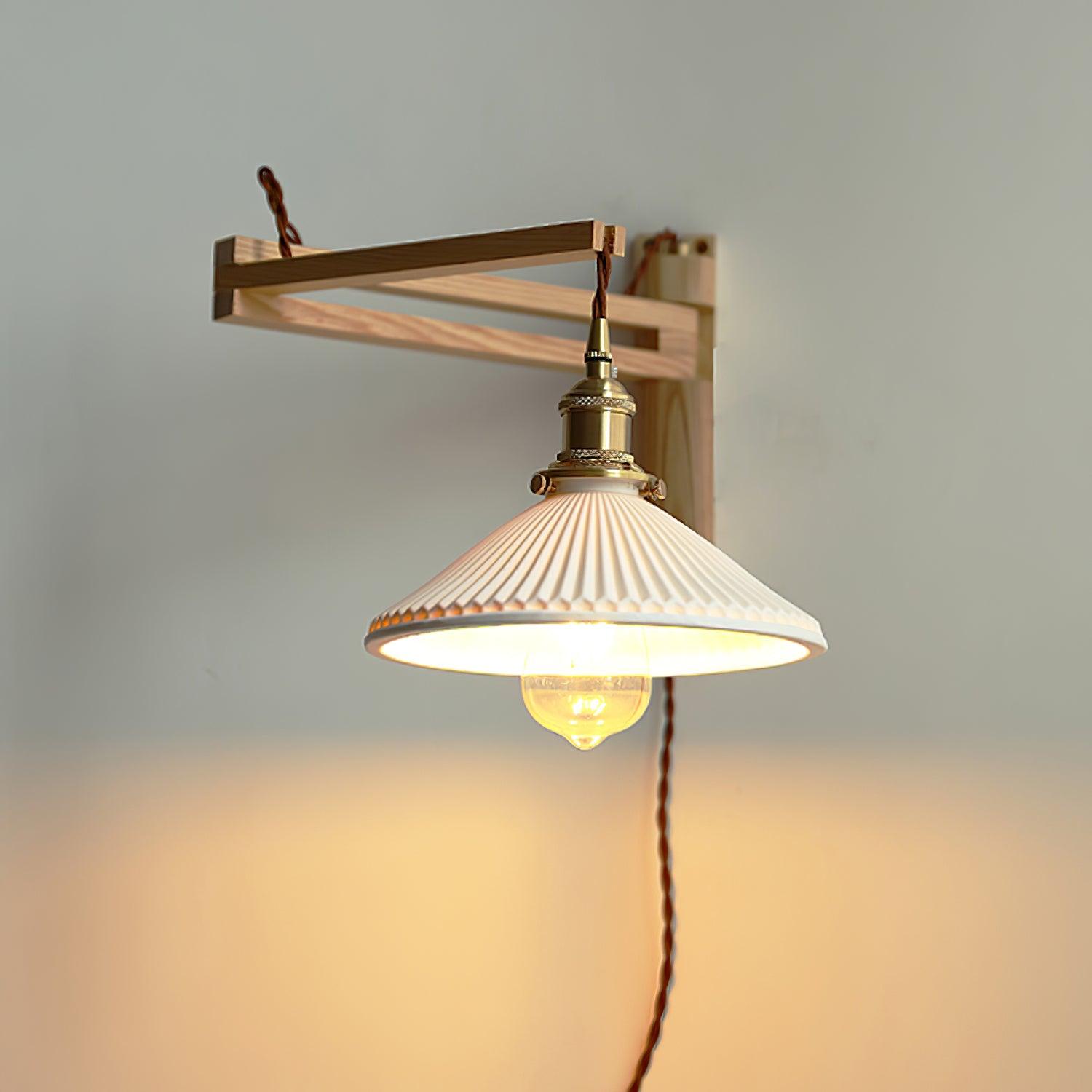 Orphaarae Nordic Art Swing Arm Walnut Ceramic Wall Lamp - Neutralighting