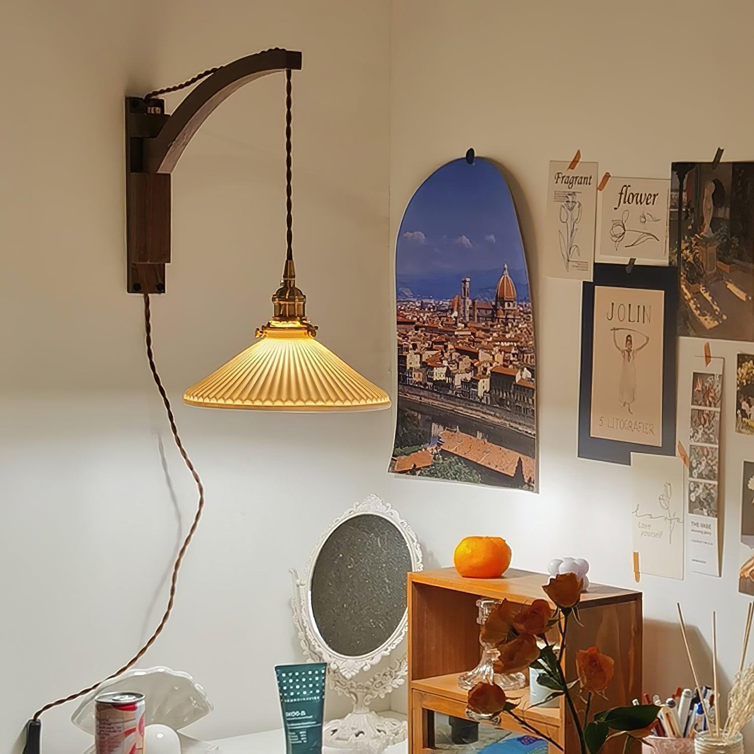 Illaee Nordic Art Swing Arm Walnut Ceramic Wall Light - Neutralighting