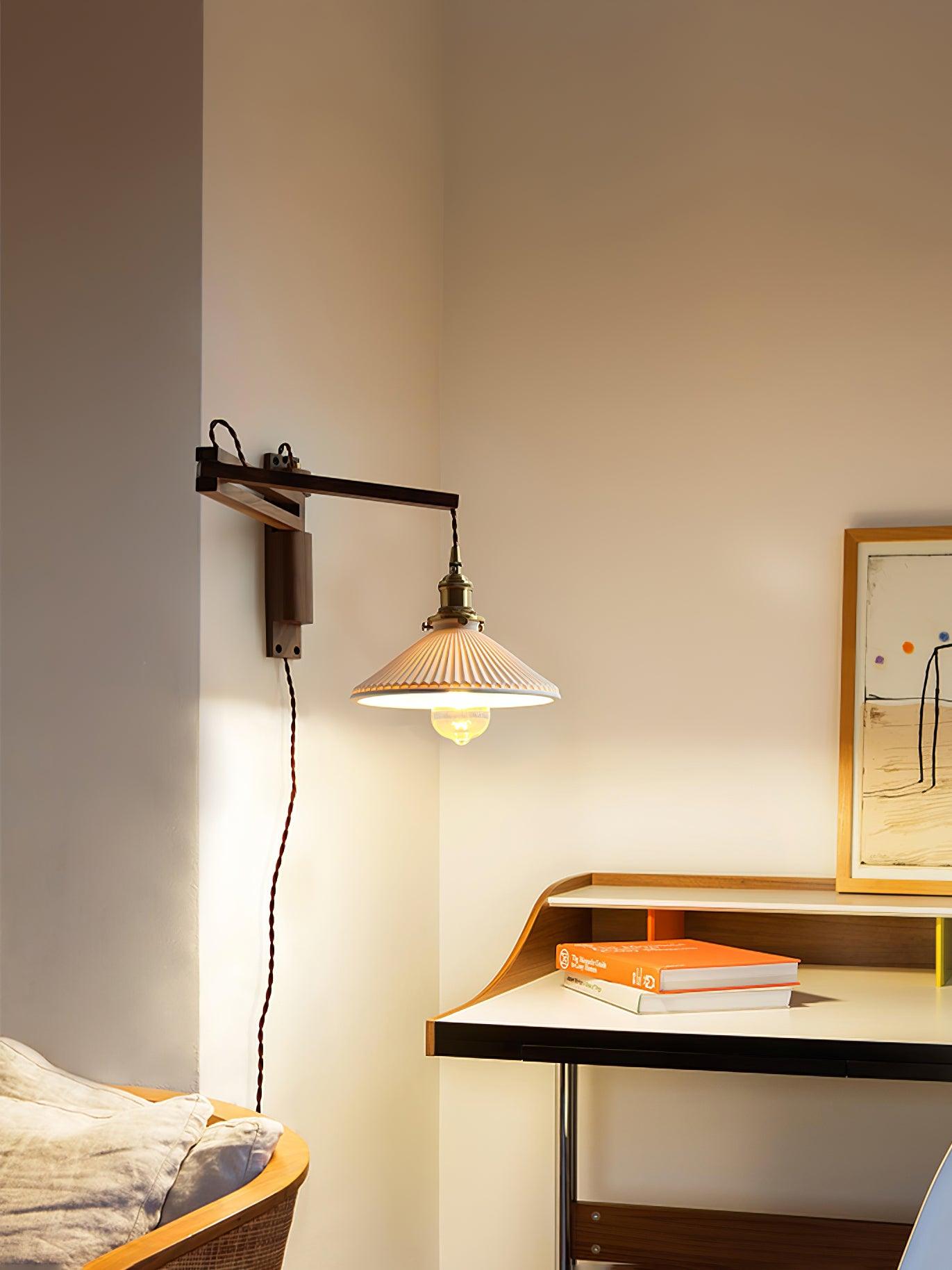Illaee Nordic Art Swing Arm Walnut Ceramic Wall Light - Neutralighting