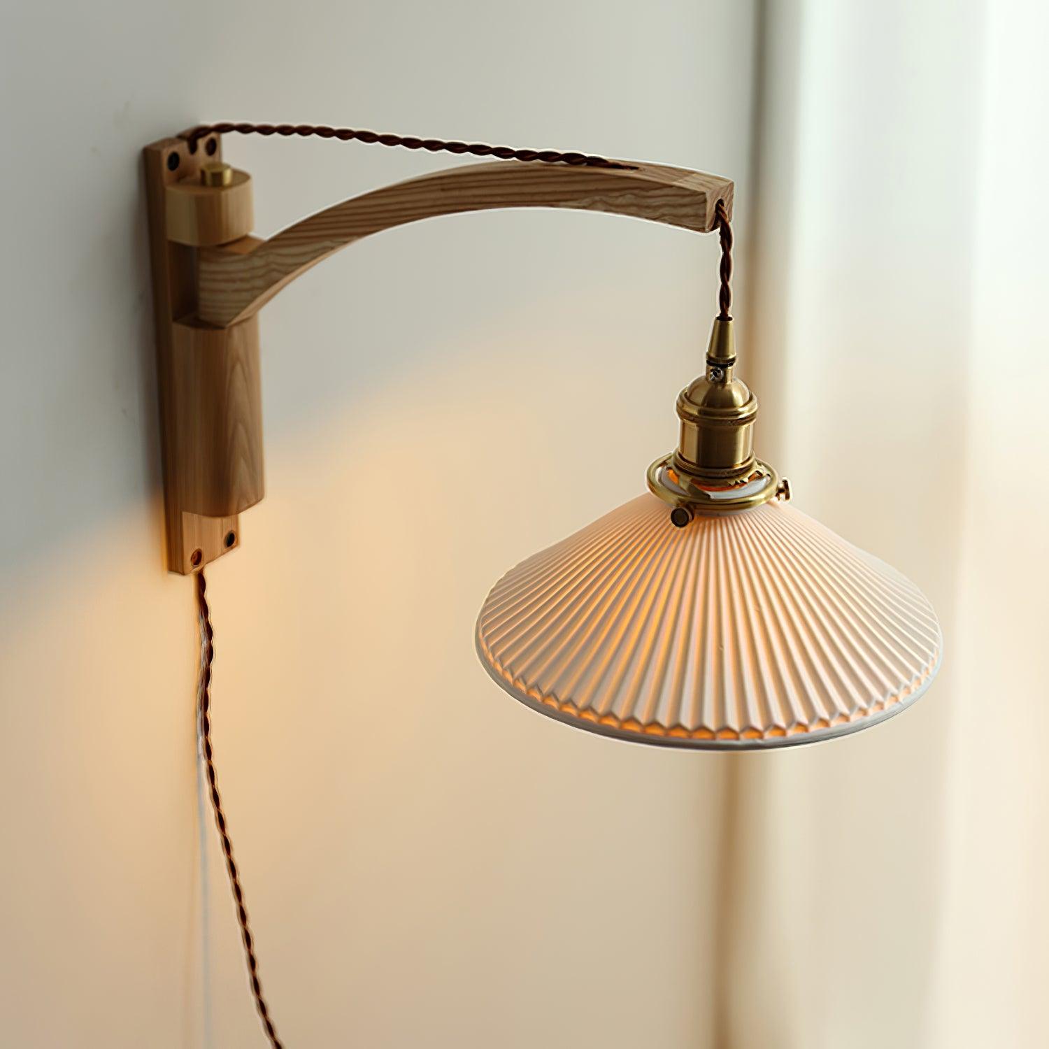 Illaee Nordic Art Swing Arm Walnut Ceramic Wall Light - Neutralighting