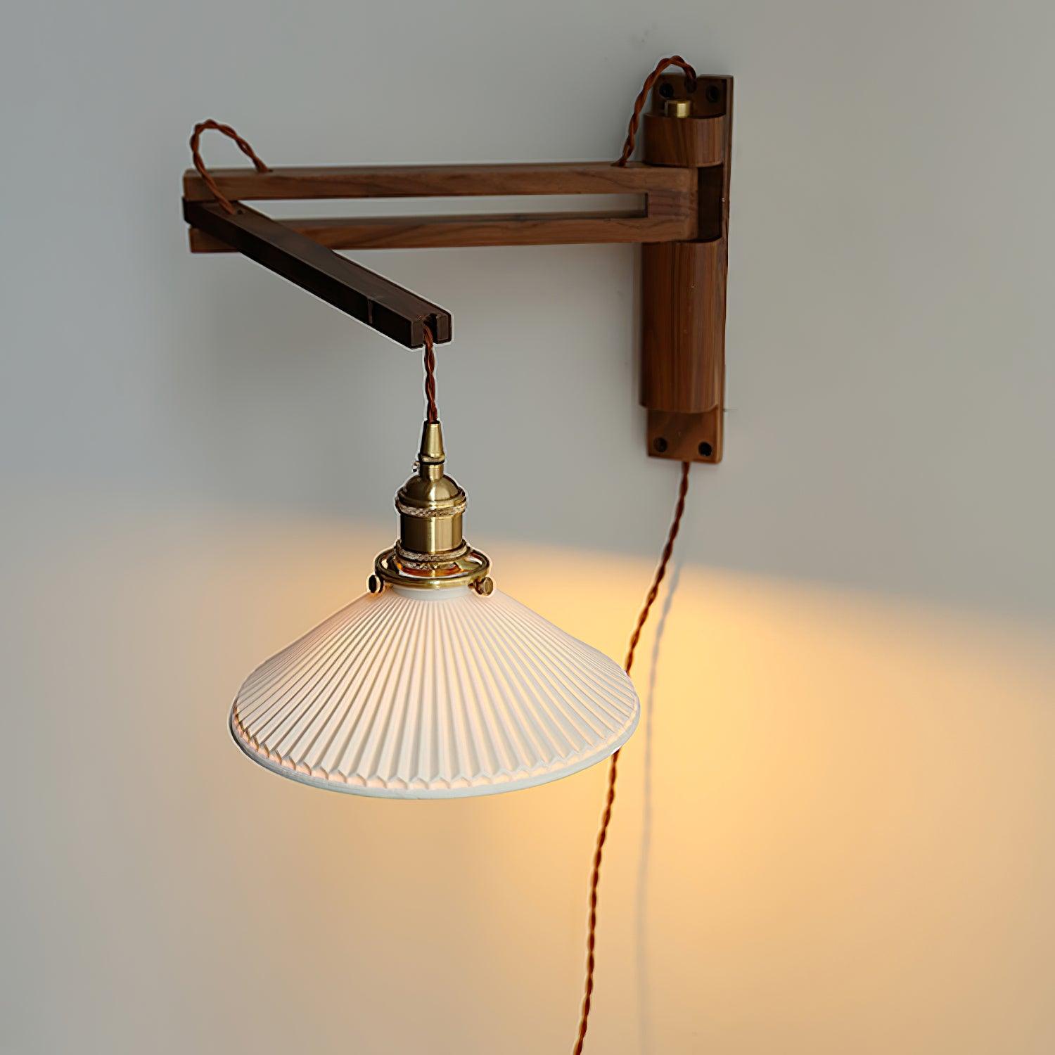 Illaee Nordic Art Swing Arm Walnut Ceramic Wall Light - Neutralighting