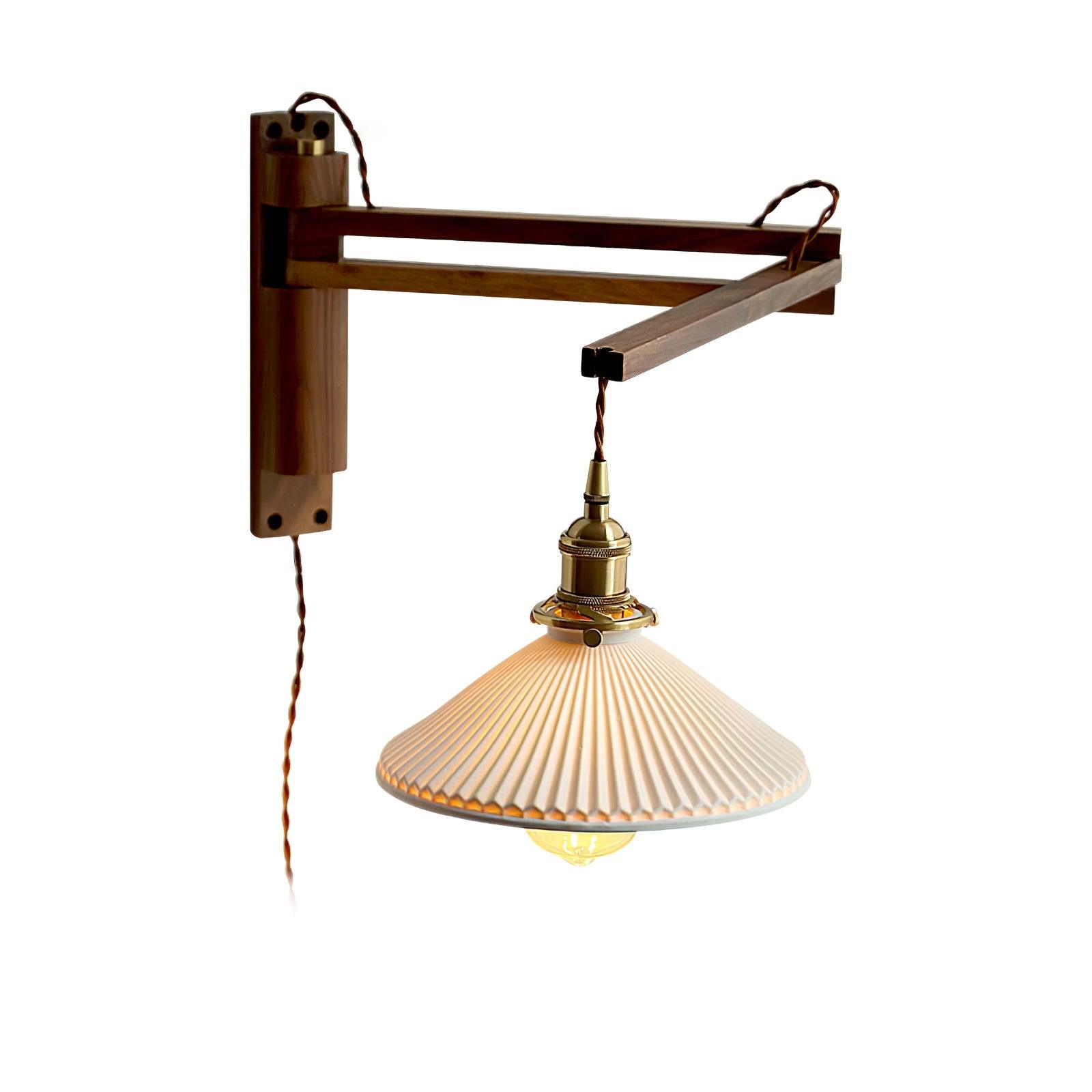 Illaee Nordic Art Swing Arm Walnut Ceramic Wall Light - Neutralighting