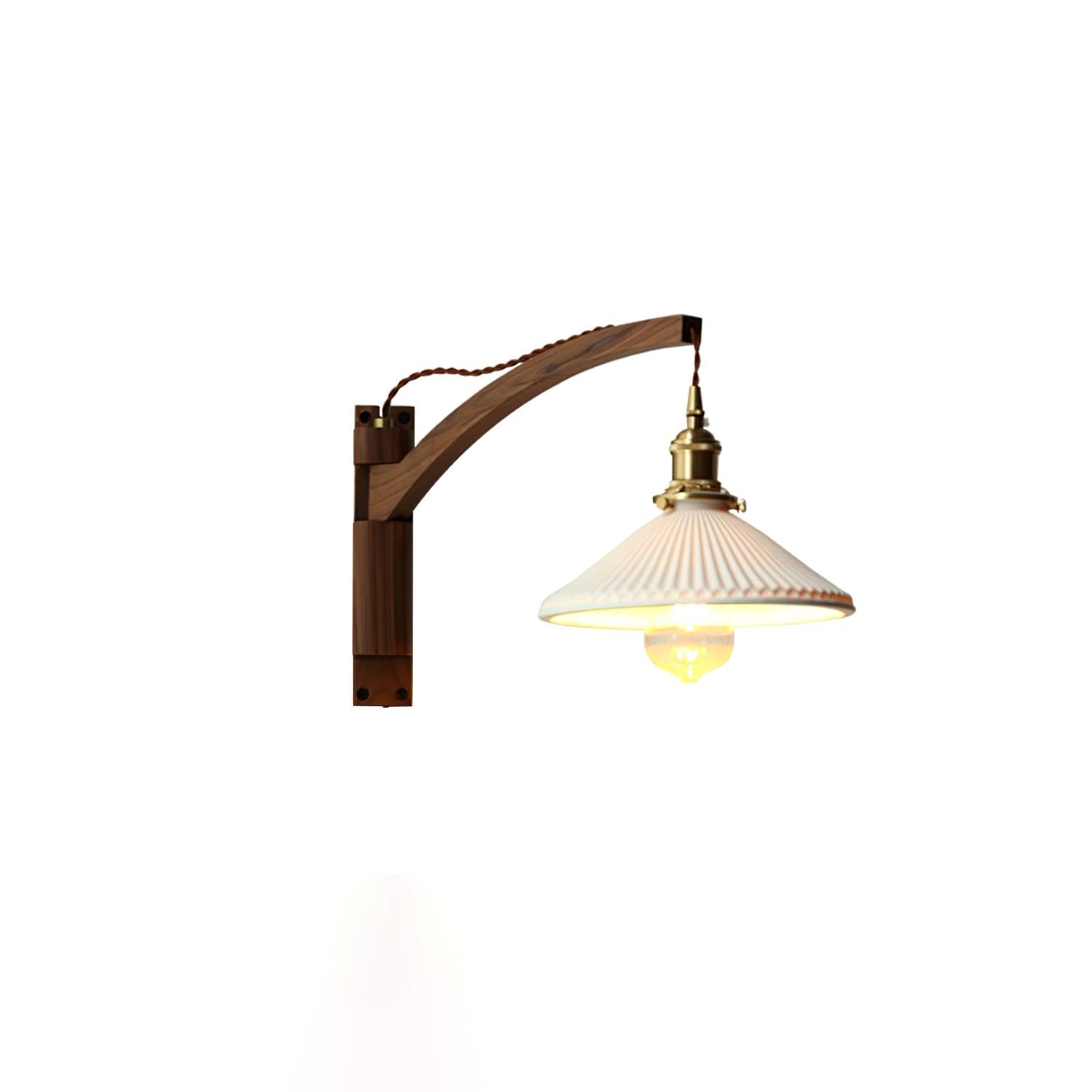 Illaee Nordic Art Swing Arm Walnut Ceramic Wall Light - Neutralighting