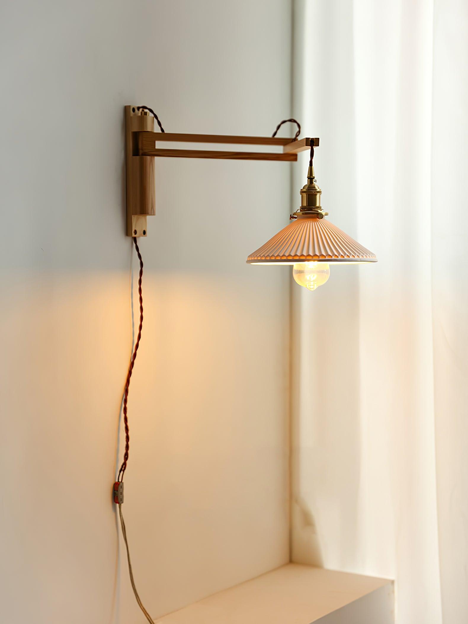Illaee Nordic Art Swing Arm Walnut Ceramic Wall Light - Neutralighting