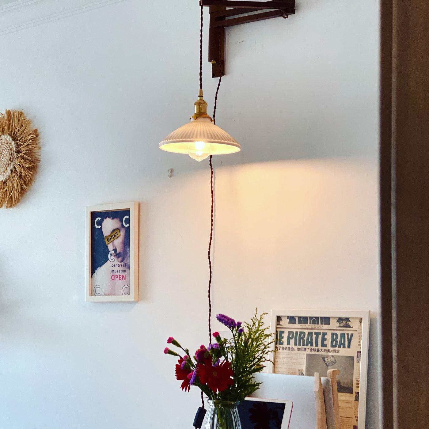 Lyphaia Nordic Art Telescopic Walnut Ceramic Wooden Wall Lamp - Neutralighting