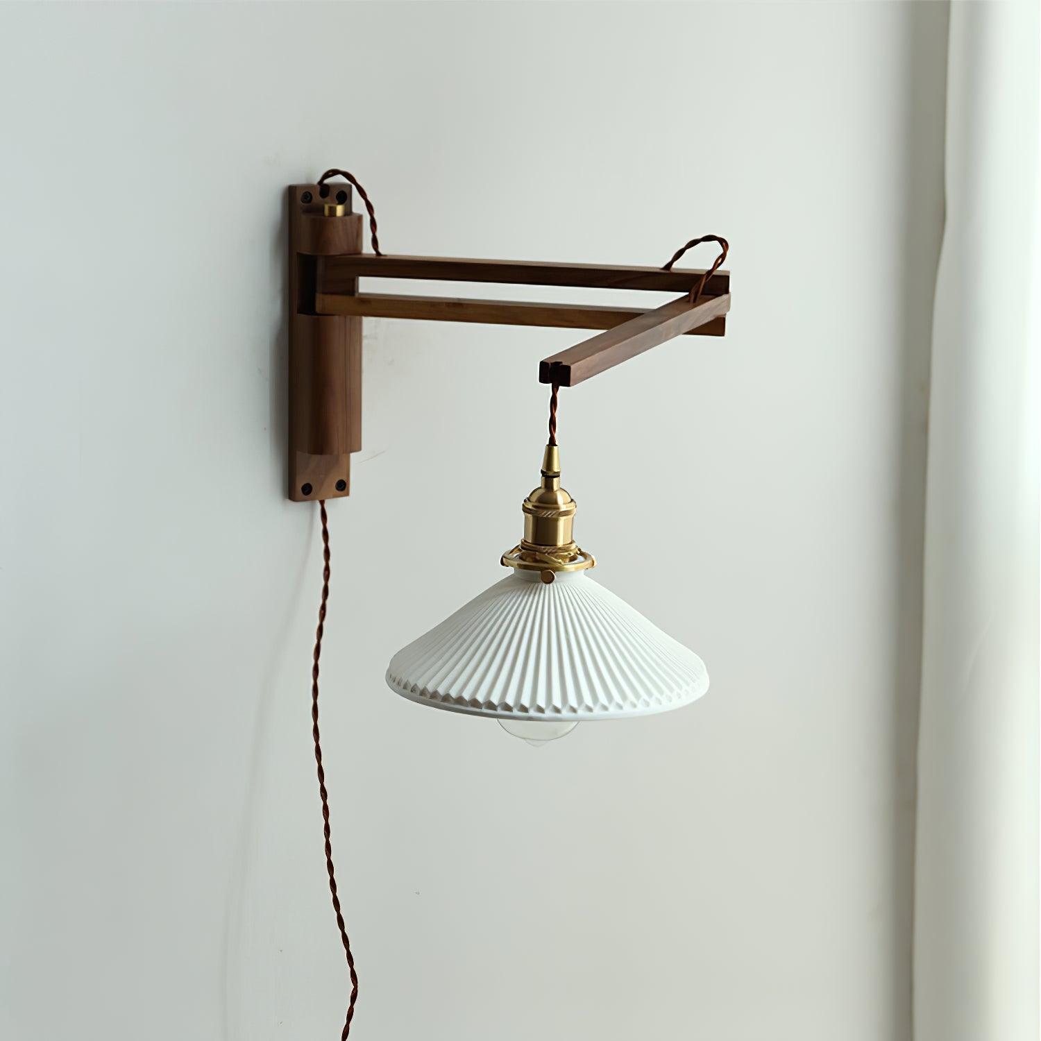 Lyphaia Nordic Art Telescopic Walnut Ceramic Wooden Wall Lamp - Neutralighting