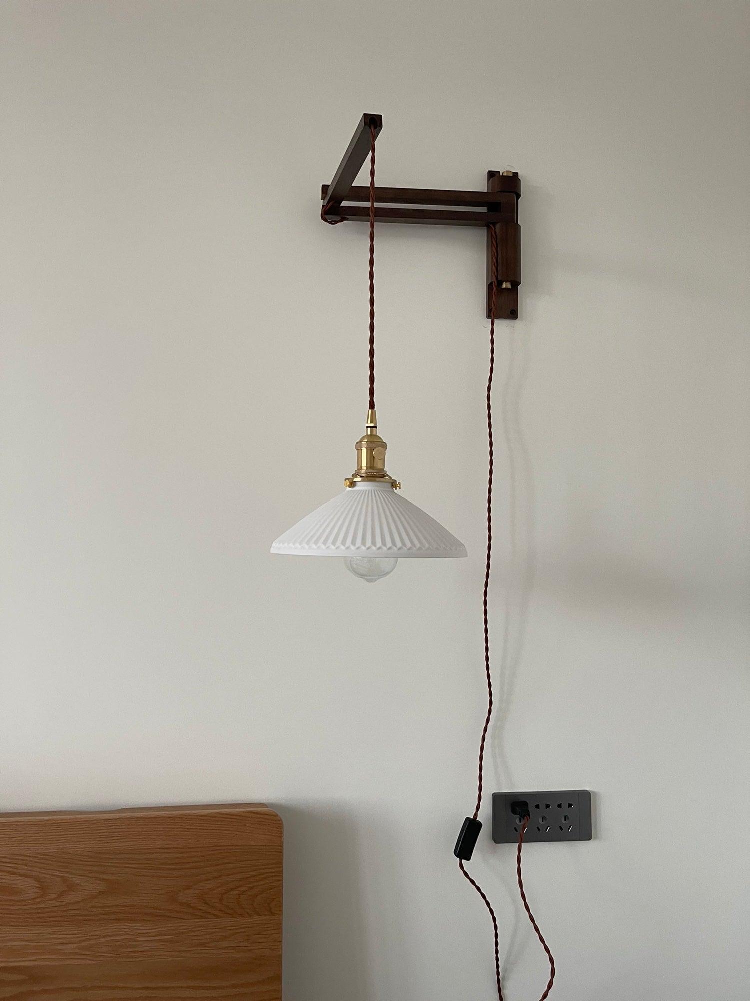 Lyphaia Nordic Art Telescopic Walnut Ceramic Wooden Wall Lamp - Neutralighting