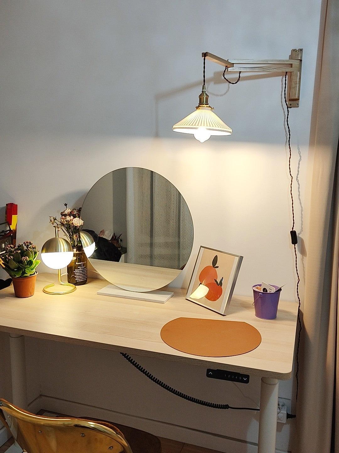 Lyphaia Nordic Art Telescopic Walnut Ceramic Wooden Wall Lamp - Neutralighting