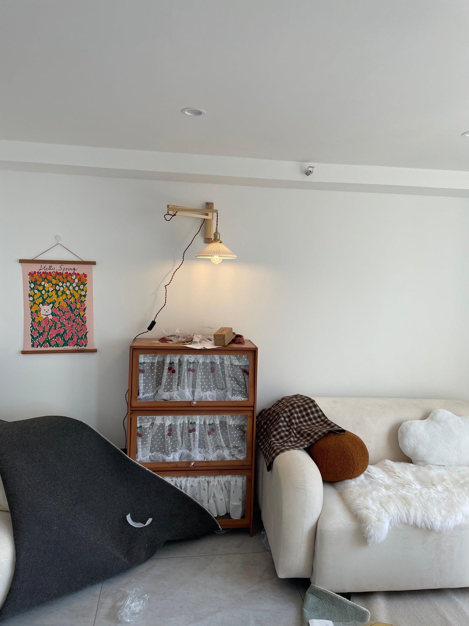 Lyphaia Nordic Art Telescopic Walnut Ceramic Wooden Wall Lamp - Neutralighting