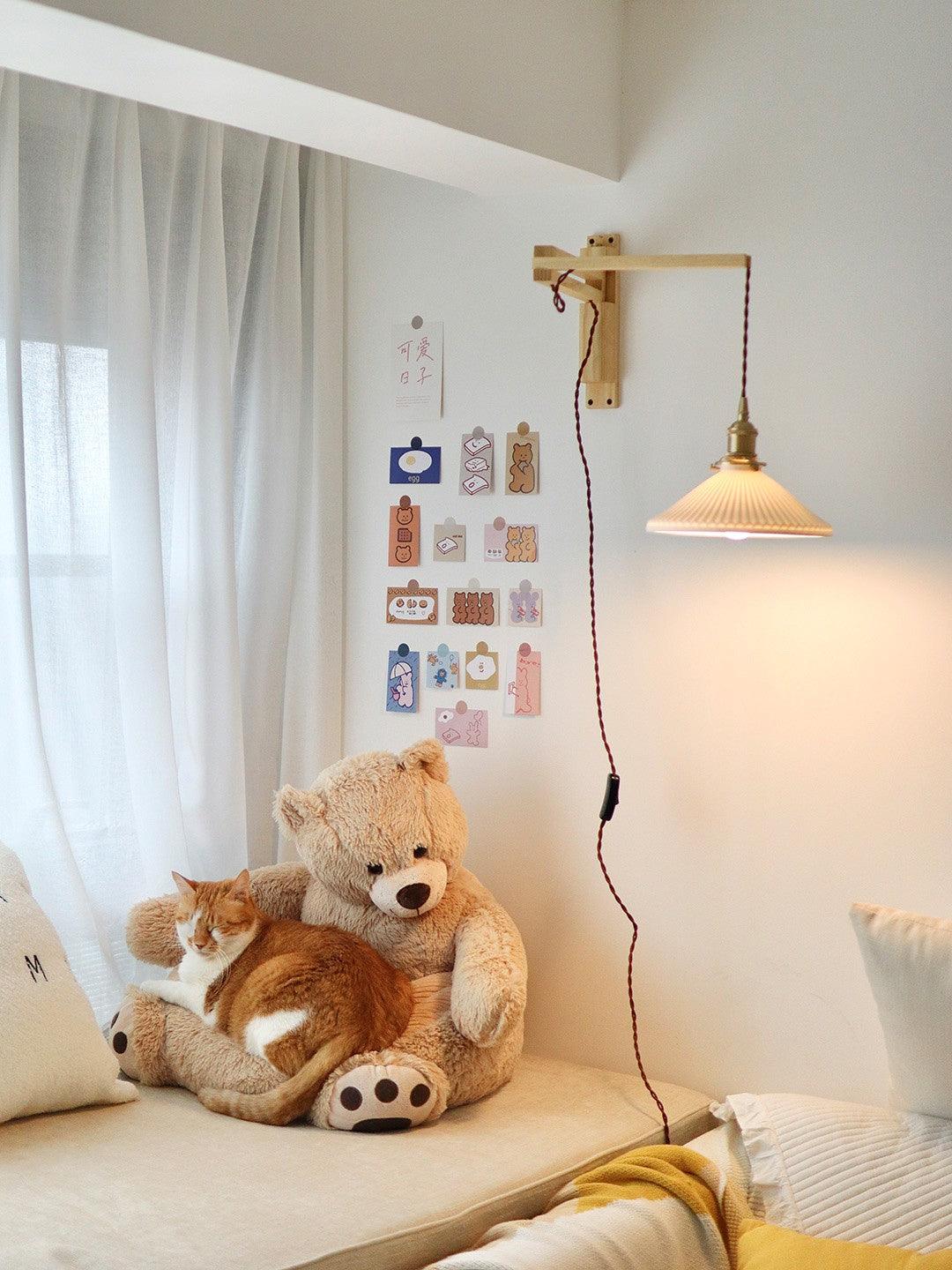 Lyphaia Nordic Art Telescopic Walnut Ceramic Wooden Wall Lamp - Neutralighting