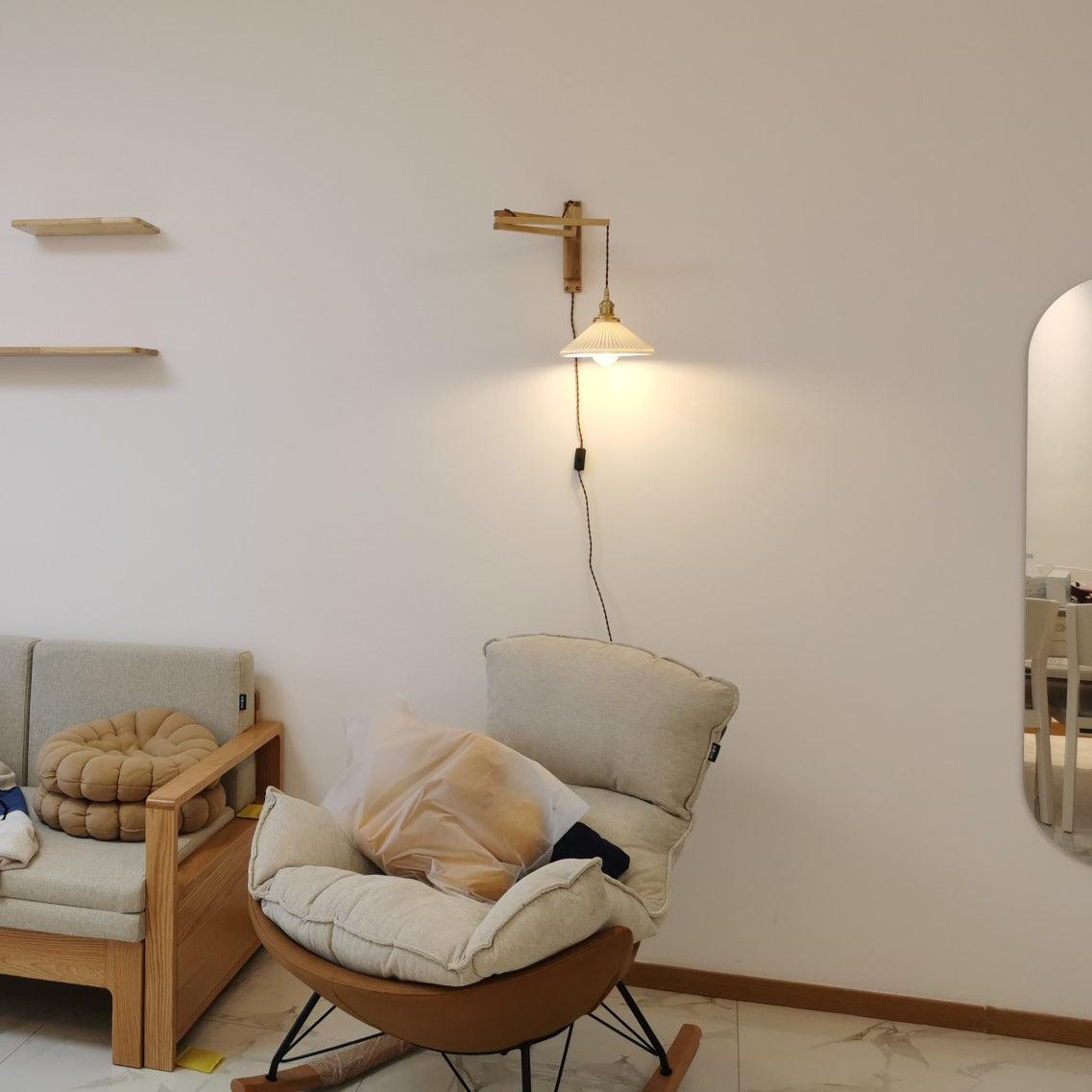 Lyphaia Nordic Art Telescopic Walnut Ceramic Wooden Wall Lamp - Neutralighting