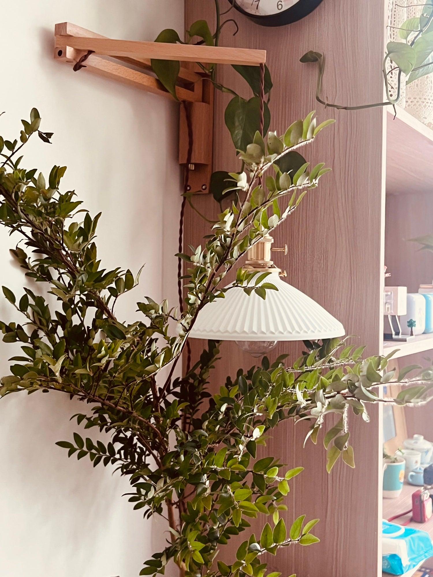 Lyphaia Nordic Art Telescopic Walnut Ceramic Wooden Wall Lamp - Neutralighting