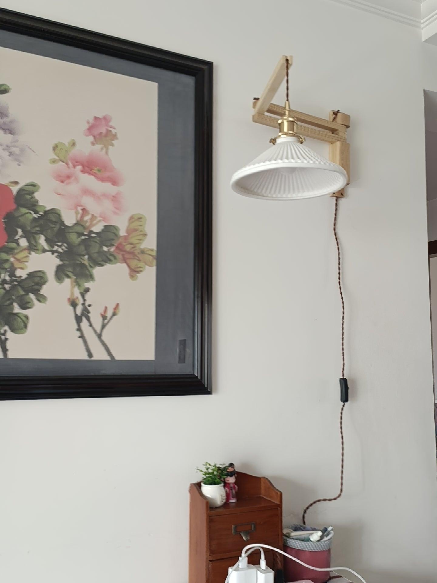 Lyphaia Nordic Art Telescopic Walnut Ceramic Wooden Wall Lamp - Neutralighting