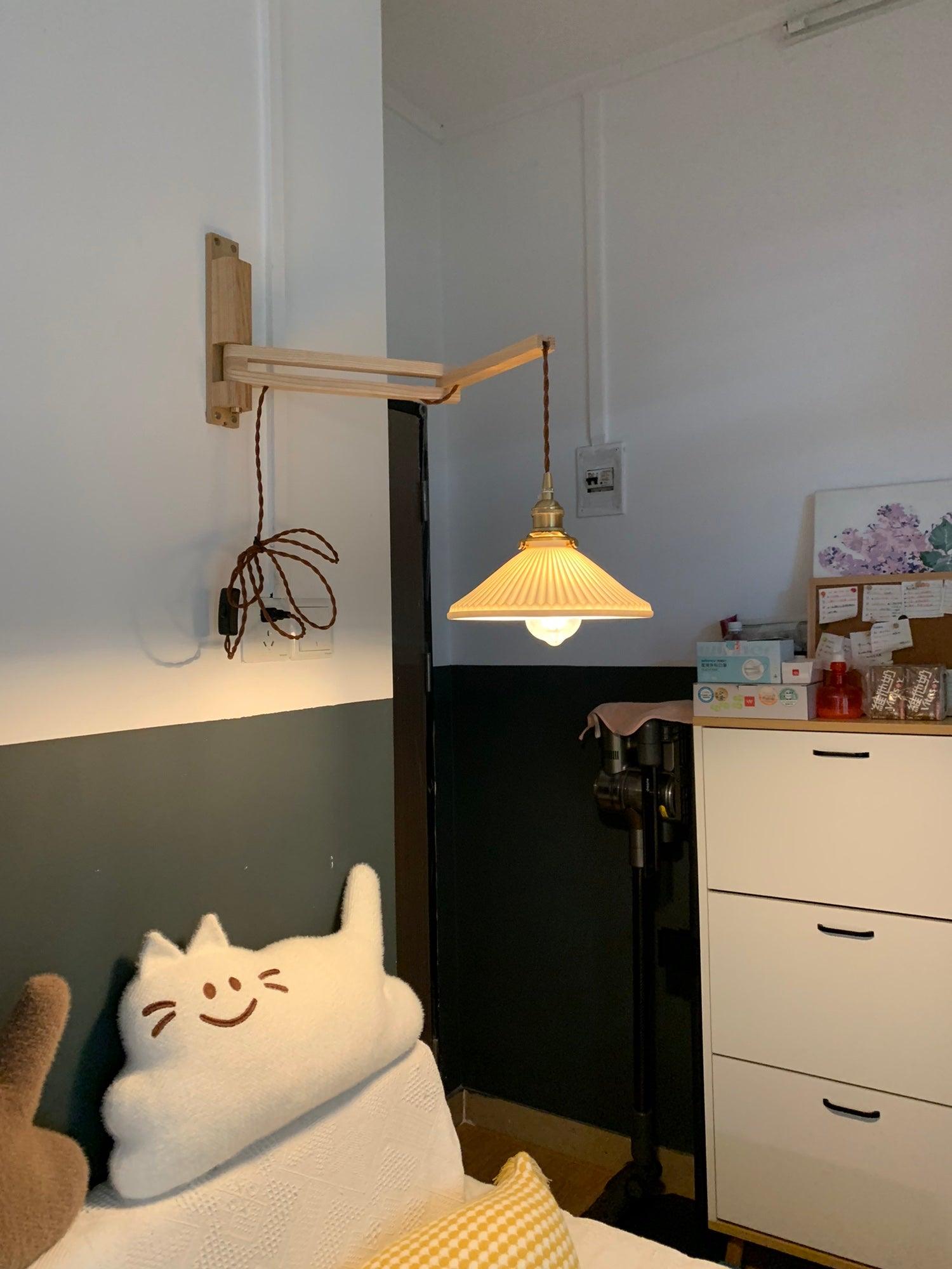 Lyphaia Nordic Art Telescopic Walnut Ceramic Wooden Wall Lamp - Neutralighting