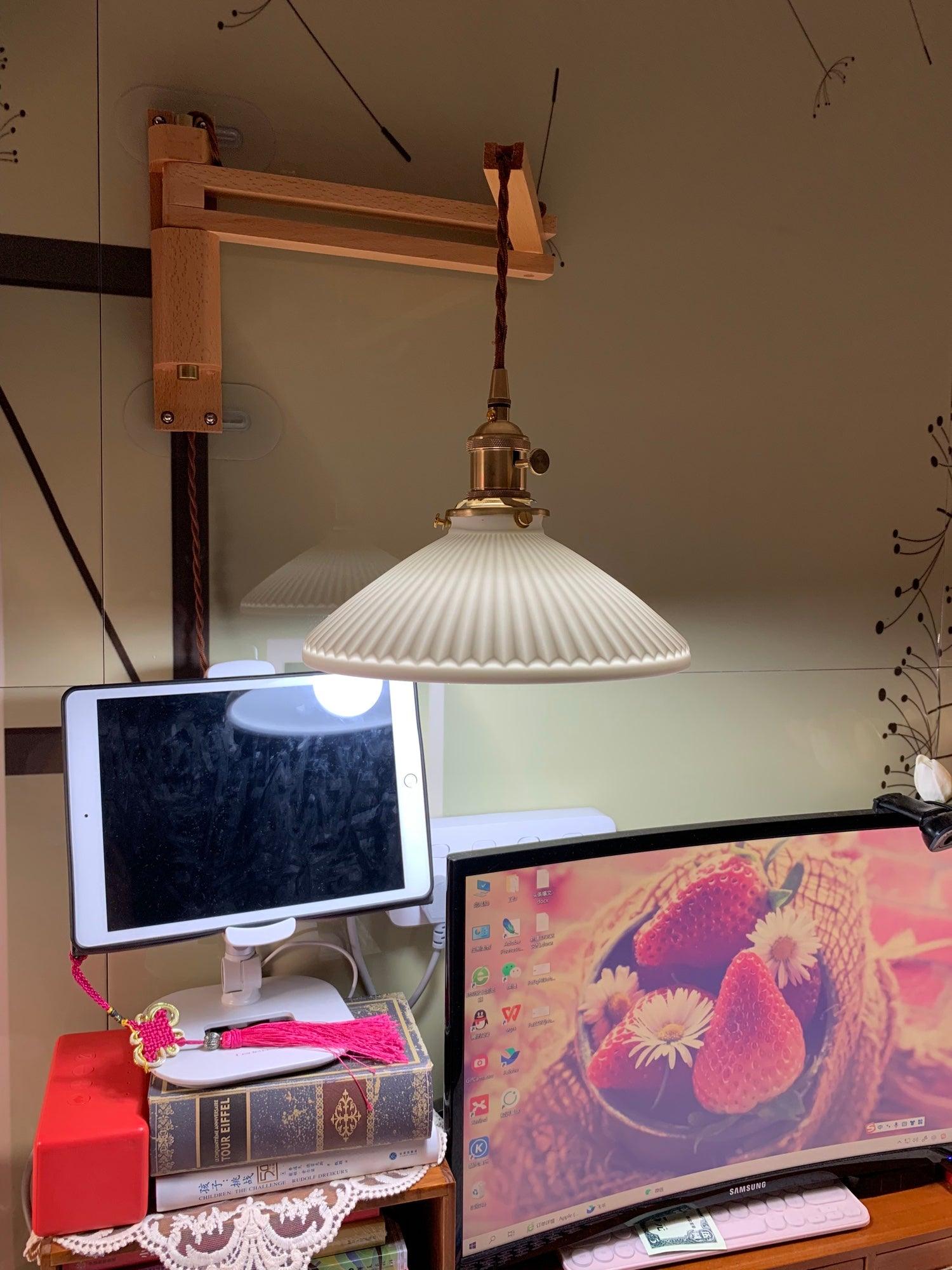 Lyphaia Nordic Art Telescopic Walnut Ceramic Wooden Wall Lamp - Neutralighting