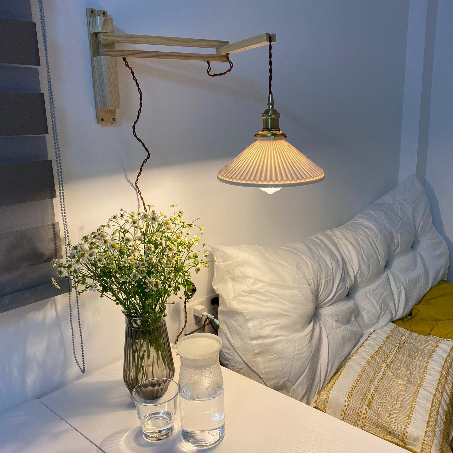 Lyphaia Nordic Art Telescopic Walnut Ceramic Wooden Wall Lamp - Neutralighting