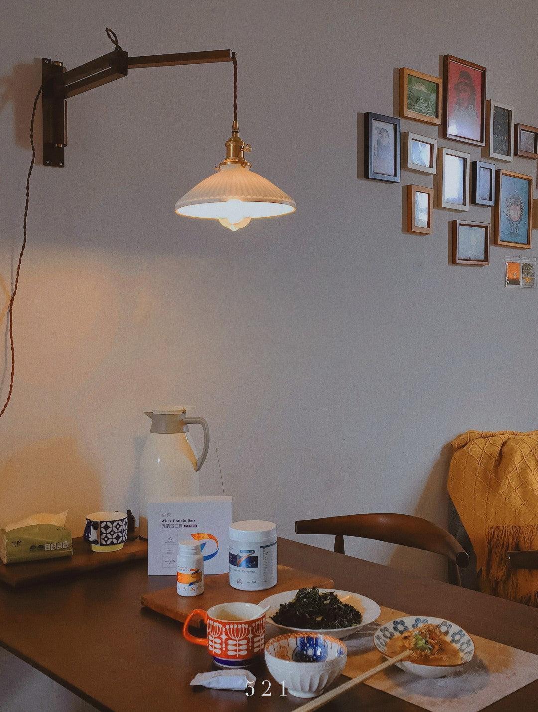 Lyphaia Nordic Art Telescopic Walnut Ceramic Wooden Wall Lamp - Neutralighting