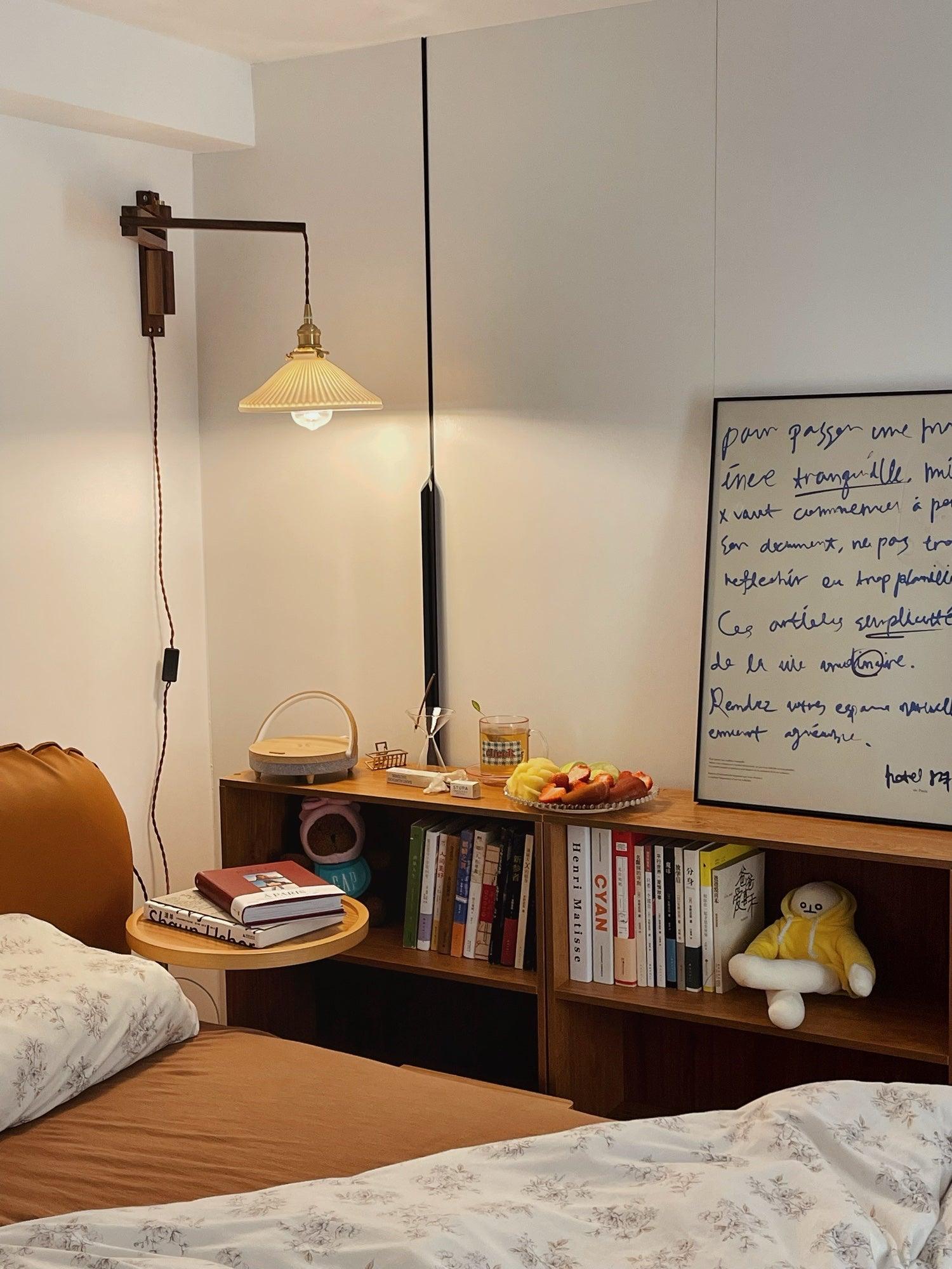 Lyphaia Nordic Art Telescopic Walnut Ceramic Wooden Wall Lamp - Neutralighting