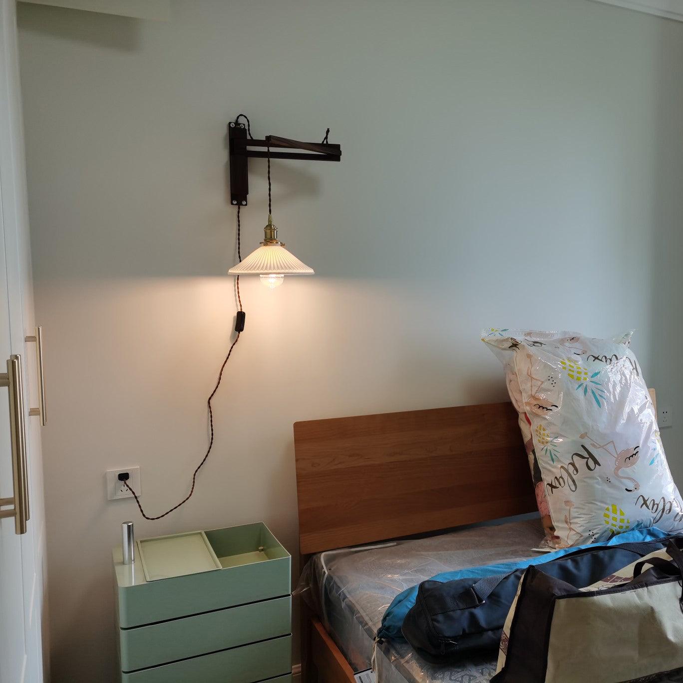 Lyphaia Nordic Art Telescopic Walnut Ceramic Wooden Wall Lamp - Neutralighting