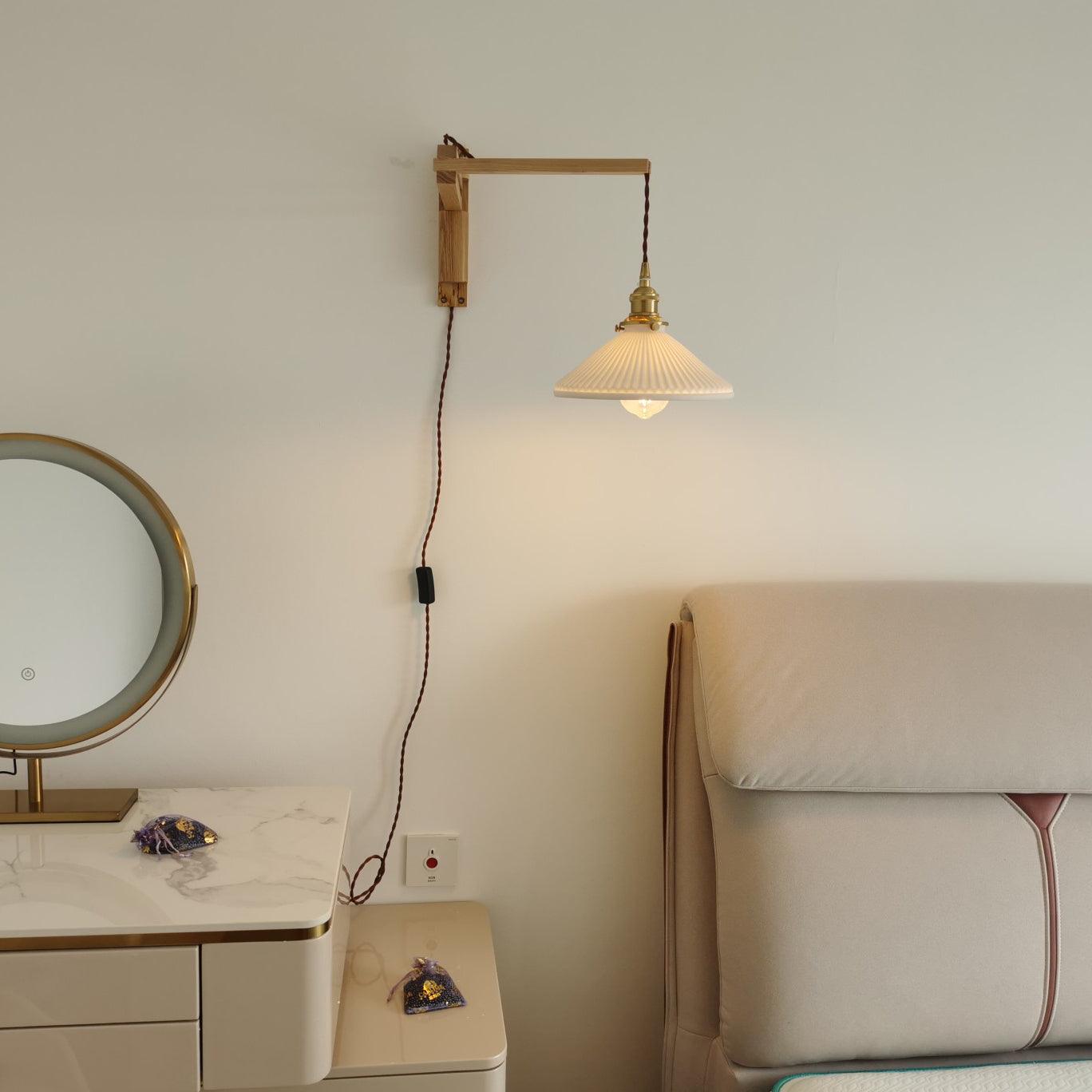 Lyphaia Nordic Art Telescopic Walnut Ceramic Wooden Wall Lamp - Neutralighting