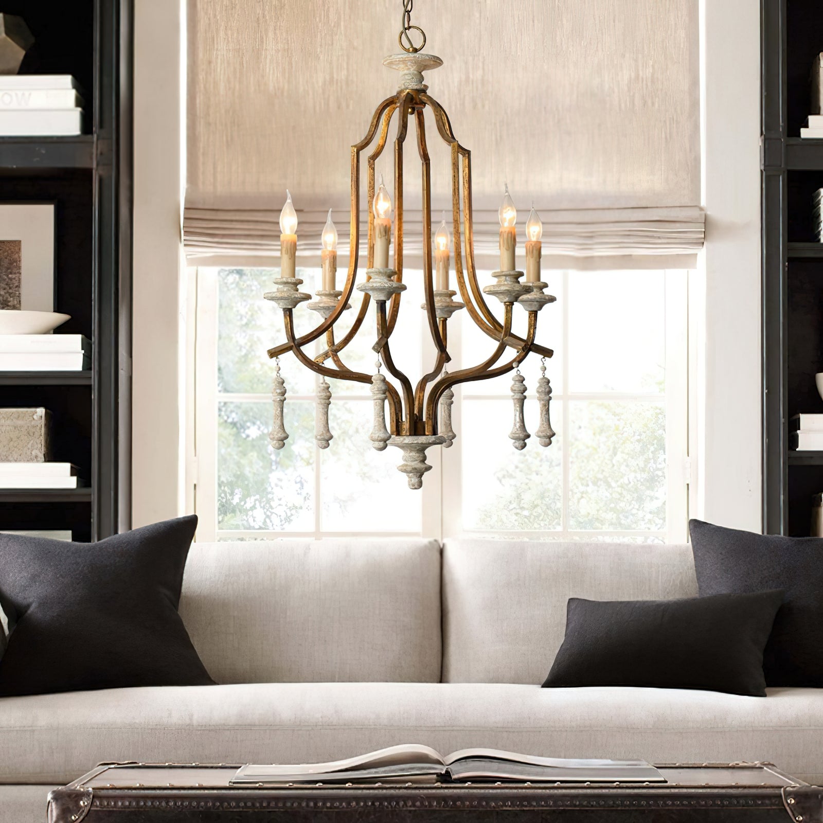 Arsoliel Vintage Luxury Metal Wood Chandelier - Lamp Copper