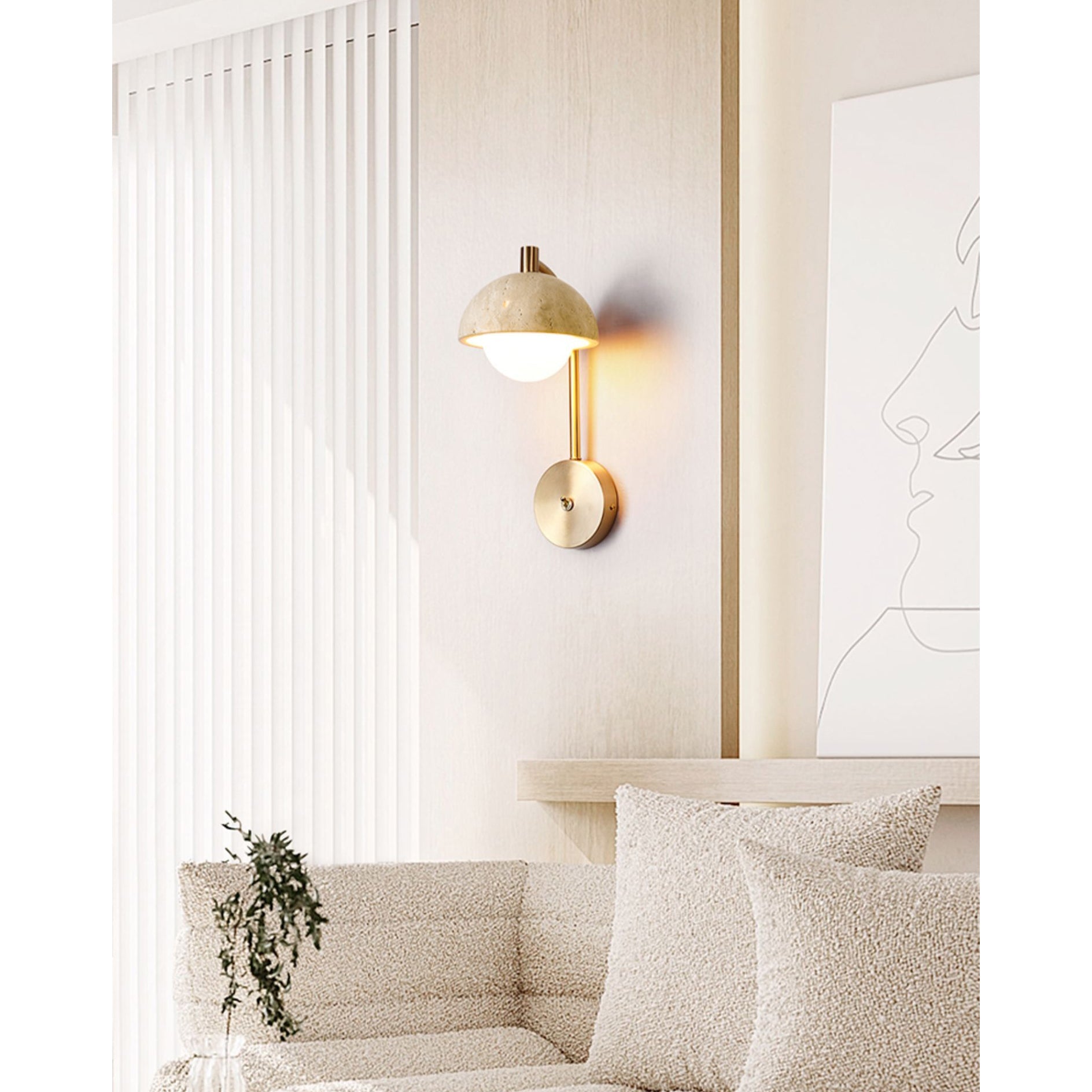 Civarir Modern Minimalist Beige Travertine Wall Lamp - Lamp Copper