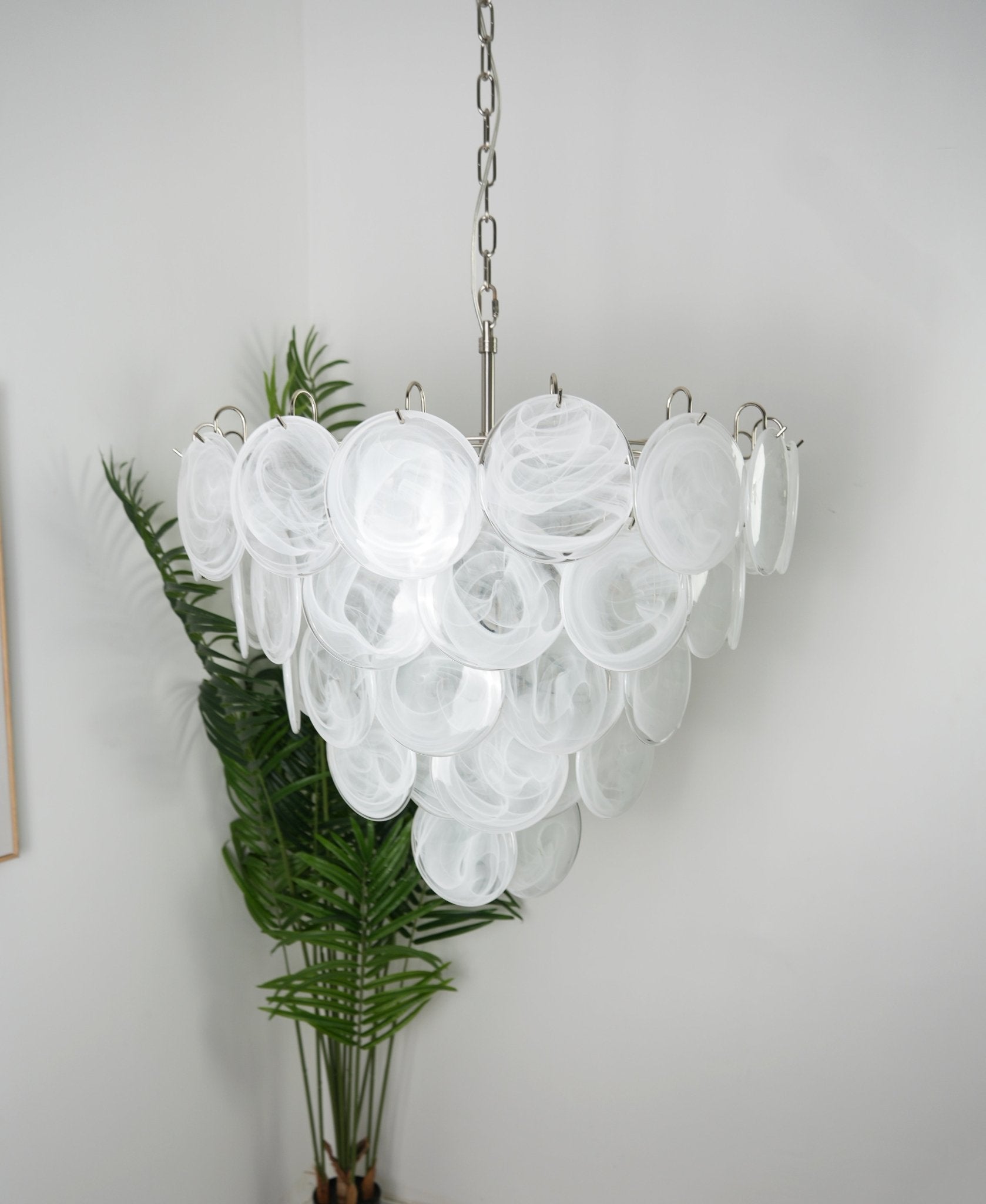 Aurora Chandelier White Murano Glass Disc - Letslighting