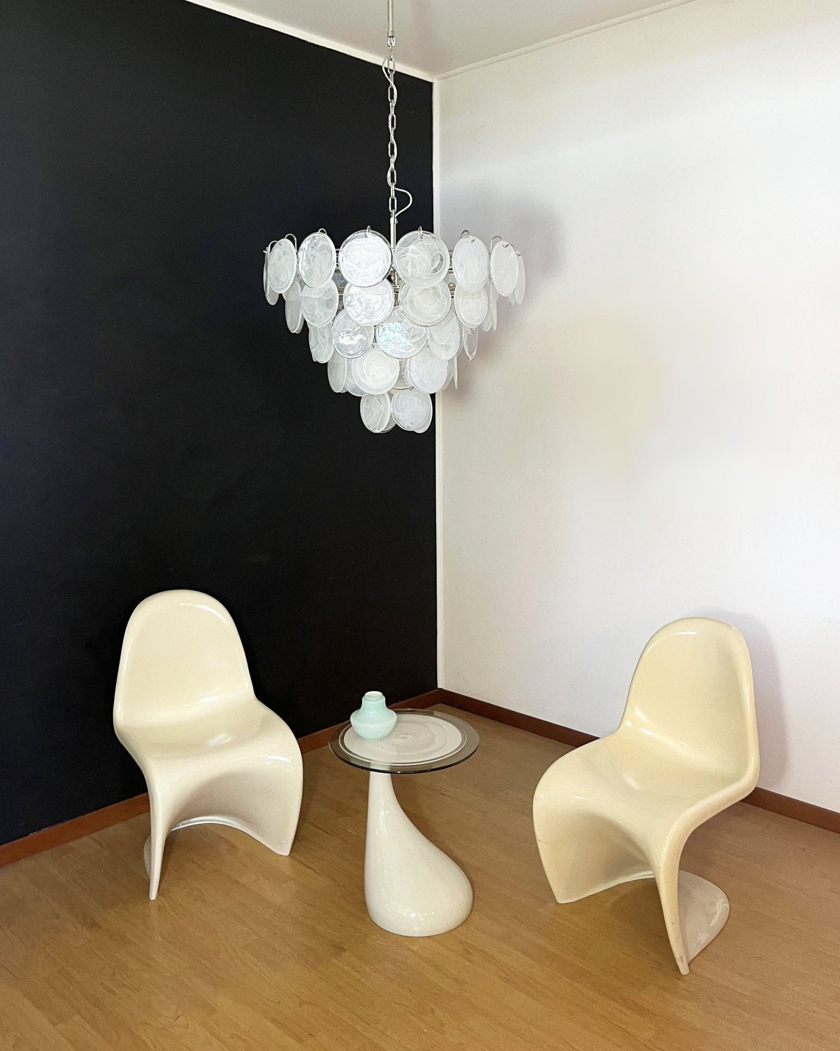 Aurora Chandelier White Murano Glass Disc - Letslighting