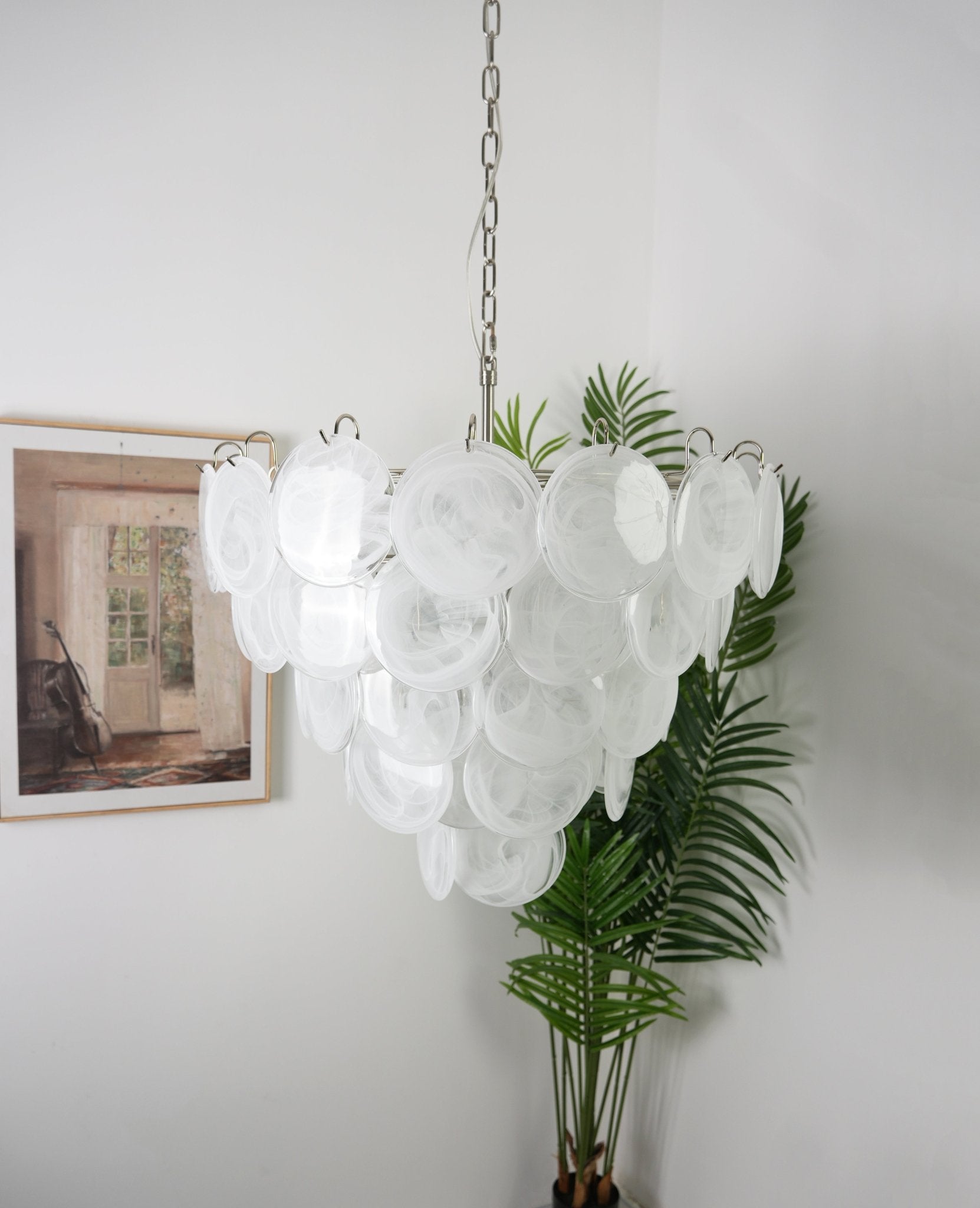 Aurora Chandelier White Murano Glass Disc - Letslighting